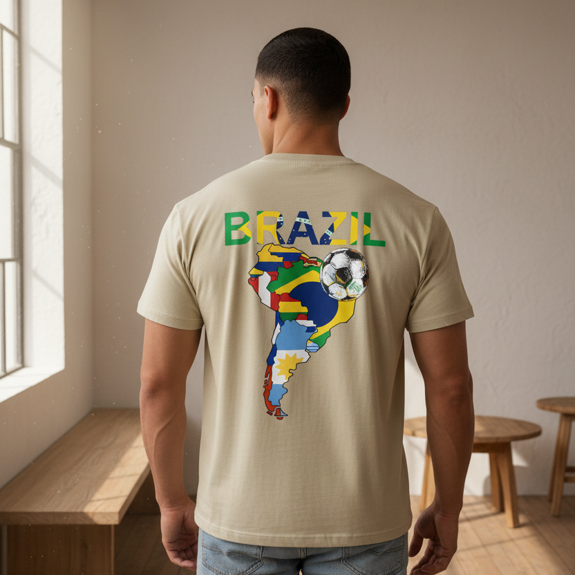 Unisex Vintage-Washed Cotton T-Shirt Featuring a Brazil Flag Graphic