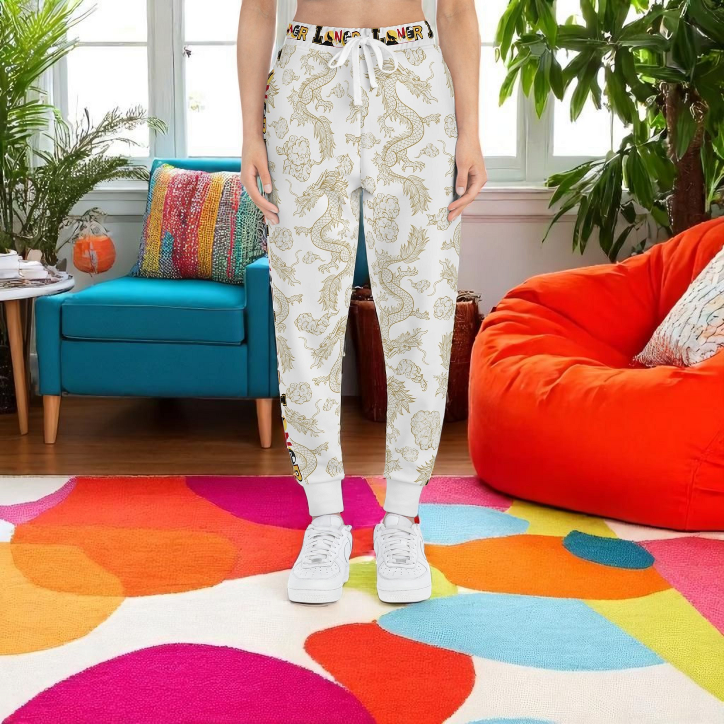 Cozy Dragon Print Athletic Joggers for Comfort & Style, Casual Wear, Unisex Pants