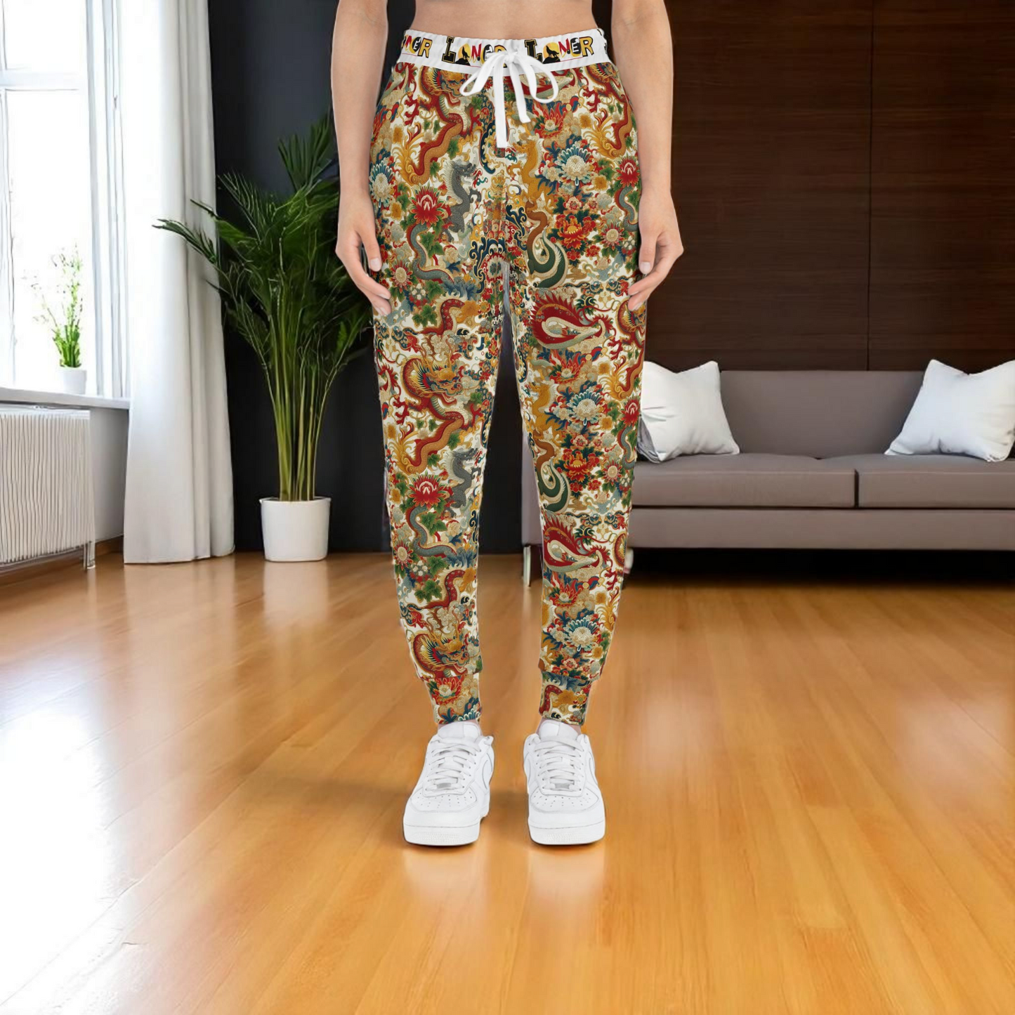 Vibrant Floral Athletic Joggers, Comfortable Sweatpants for Gym, Loungewear, Eco-Friendly Joggers