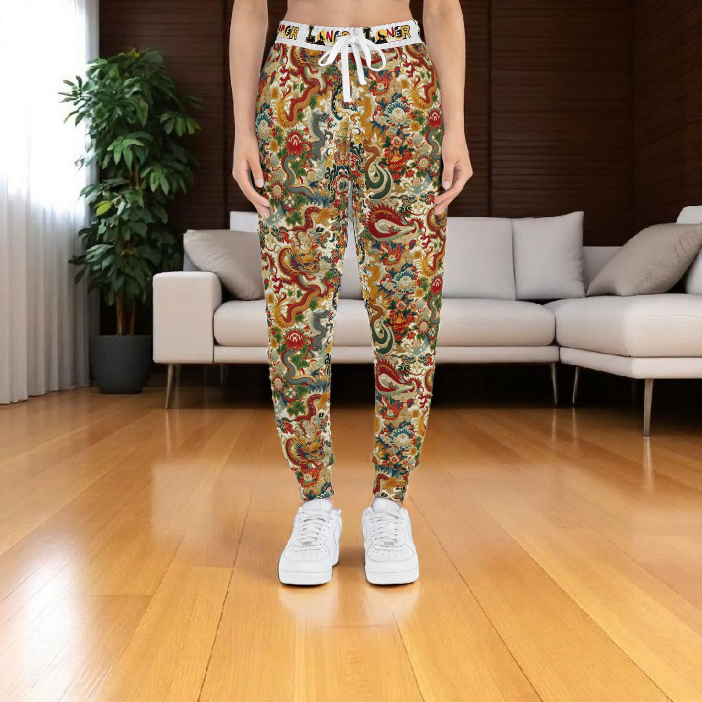 Vibrant Floral Athletic Joggers, Comfortable Sweatpants for Gym, Loungewear, Eco-Friendly Joggers