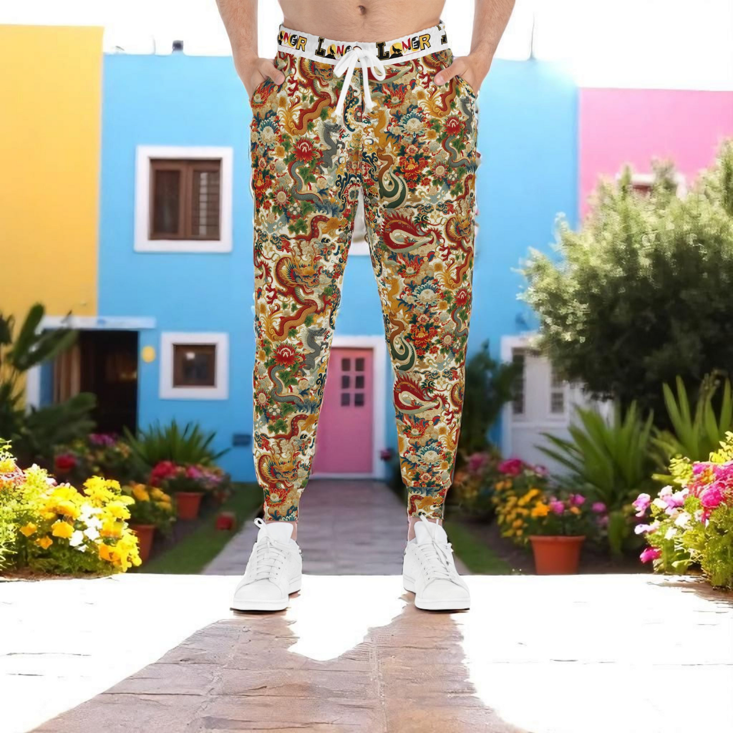 Vibrant Floral Athletic Joggers, Comfortable Sweatpants for Gym, Loungewear, Eco-Friendly Joggers