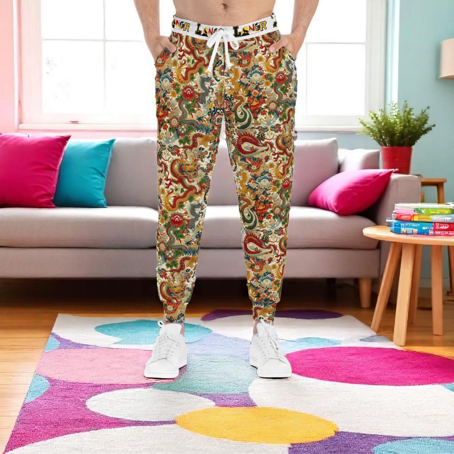 Vibrant Floral Athletic Joggers, Comfortable Sweatpants for Gym, Loungewear, Eco-Friendly Joggers