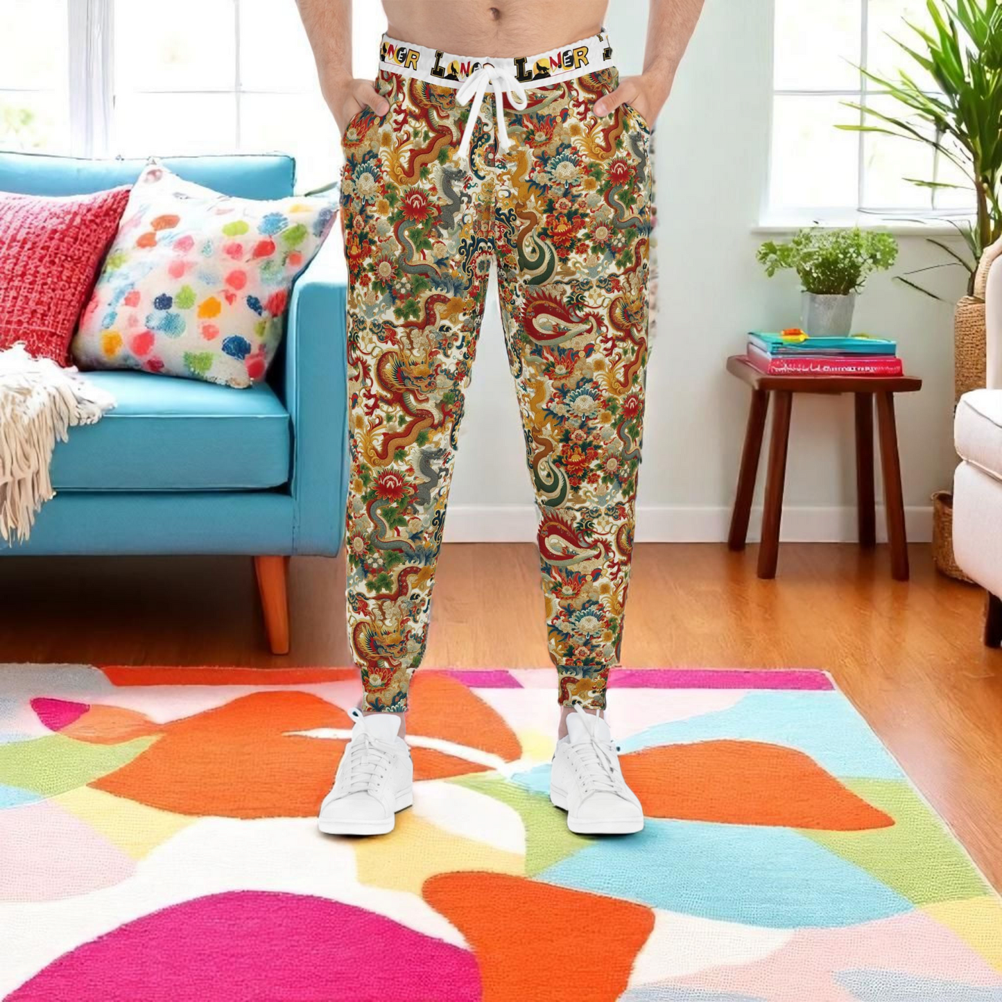 Vibrant Floral Athletic Joggers, Comfortable Sweatpants for Gym, Loungewear, Eco-Friendly Joggers