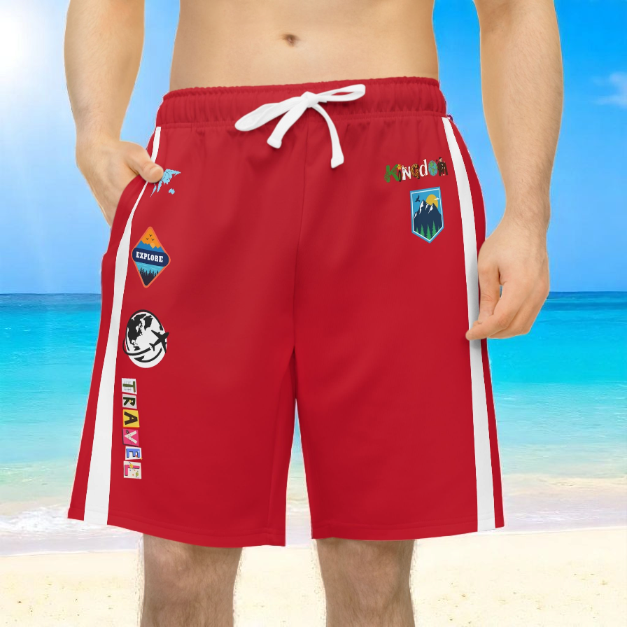 Badged Adventure-Inspired Athletic Shorts, Unisex Casual Gym Wear, Perfect for Summer Activities