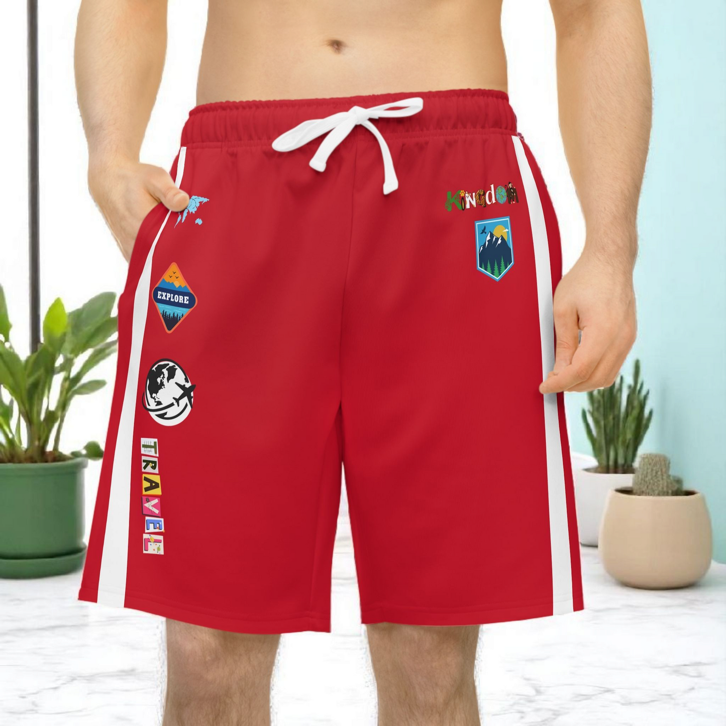 Badged Adventure-Inspired Athletic Shorts, Unisex Casual Gym Wear, Perfect for Summer Activities