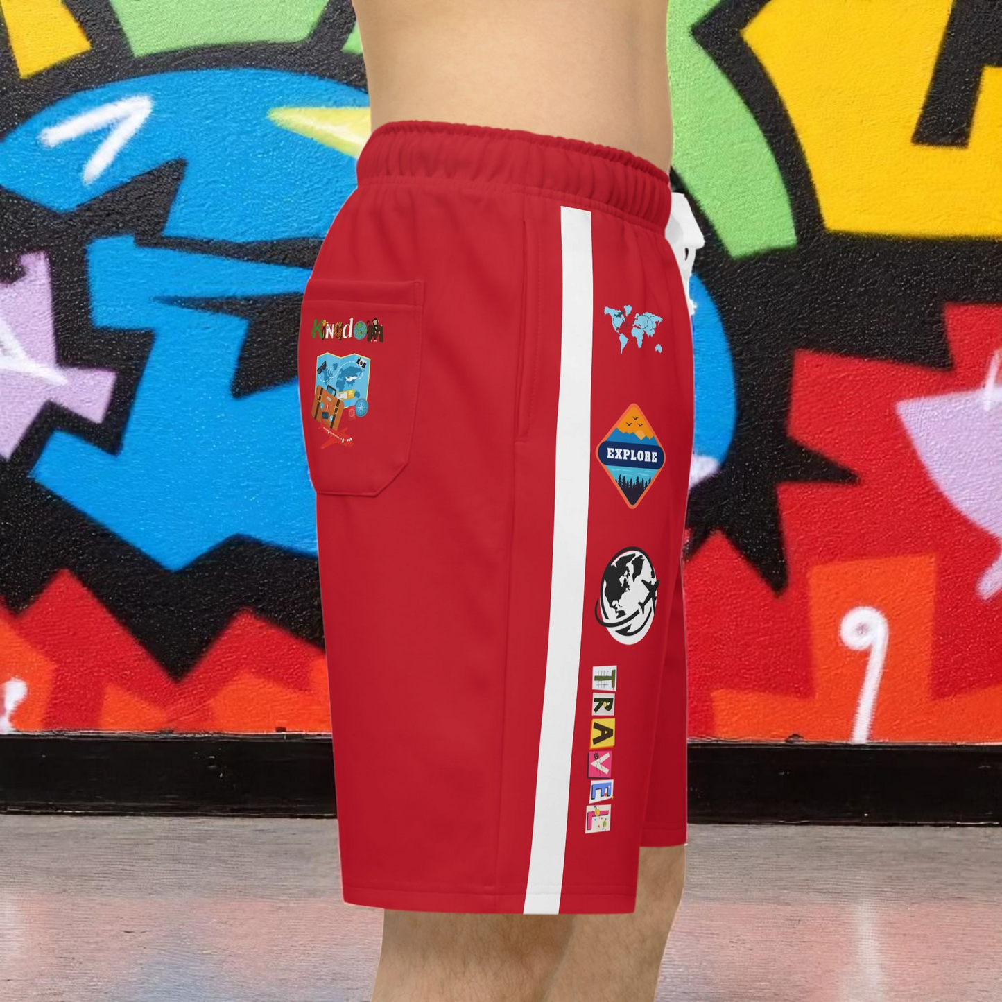 Badged Adventure-Inspired Athletic Shorts, Unisex Casual Gym Wear, Perfect for Summer Activities