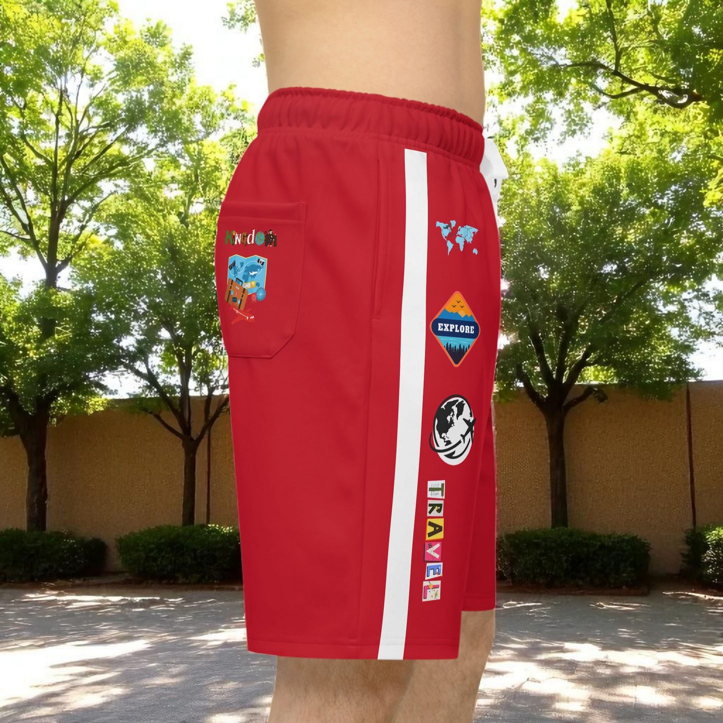 Badged Adventure-Inspired Athletic Shorts, Unisex Casual Gym Wear, Perfect for Summer Activities