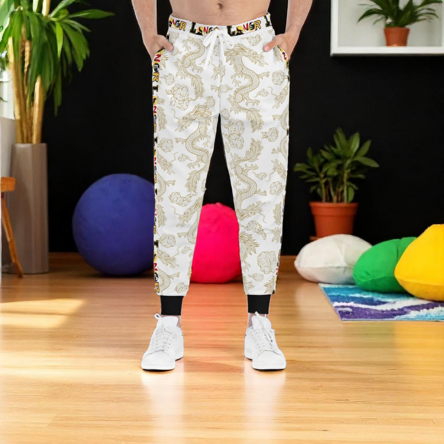 Multi- Colored Dragon Print Athletic Joggers for Comfort & Style, Unisex Casual Wear