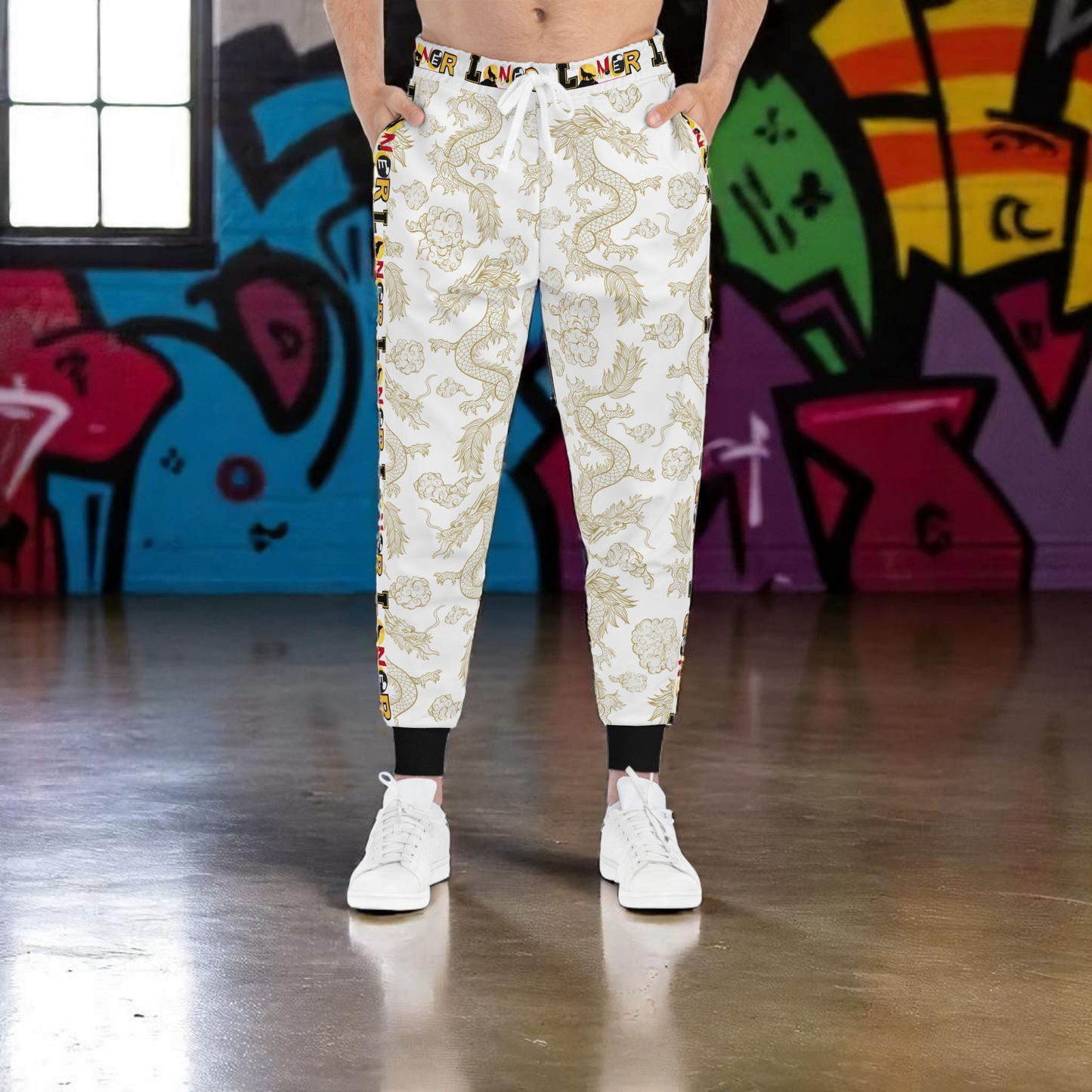 Multi- Colored Dragon Print Athletic Joggers for Comfort & Style, Unisex Casual Wear