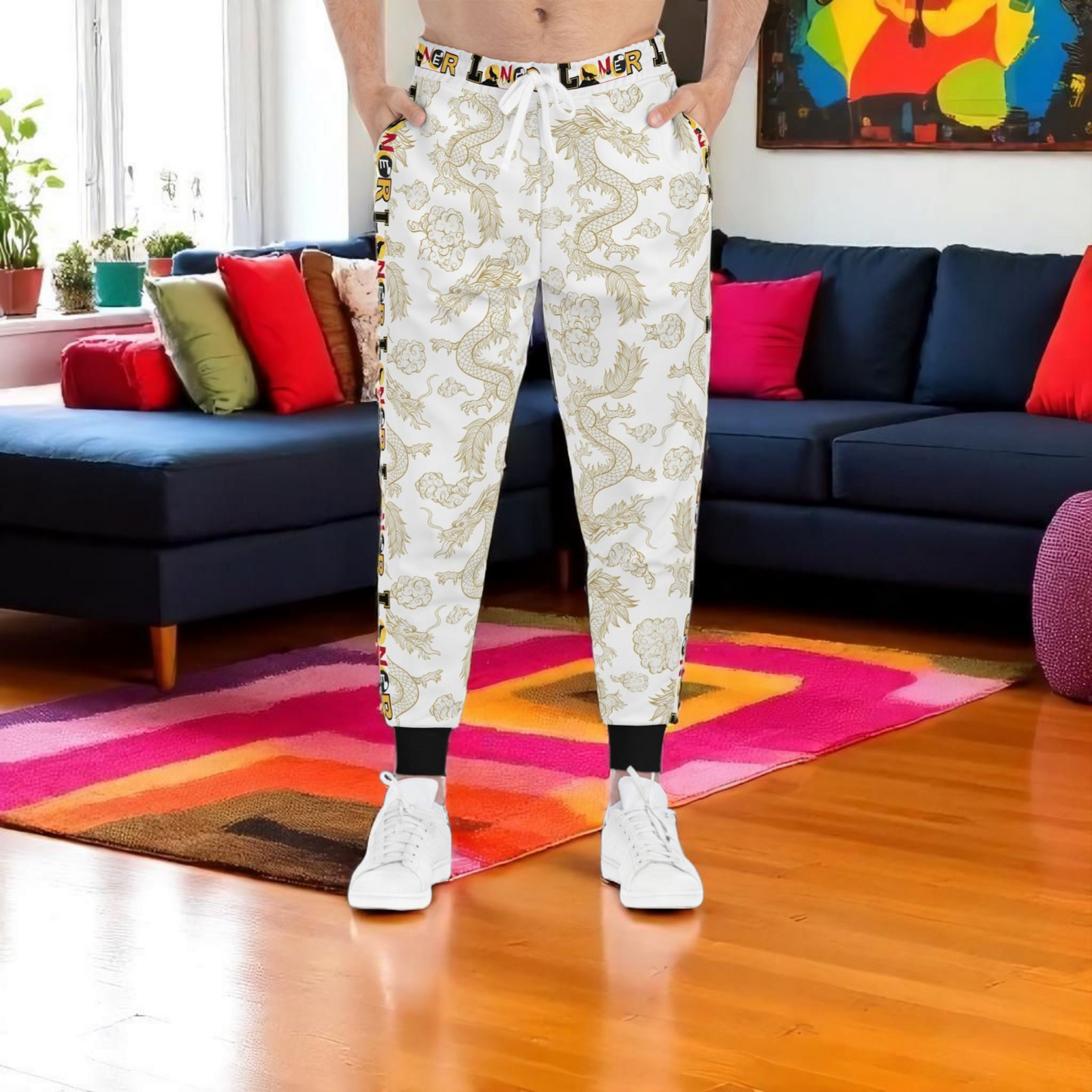 Multi- Colored Dragon Print Athletic Joggers for Comfort & Style, Unisex Casual Wear