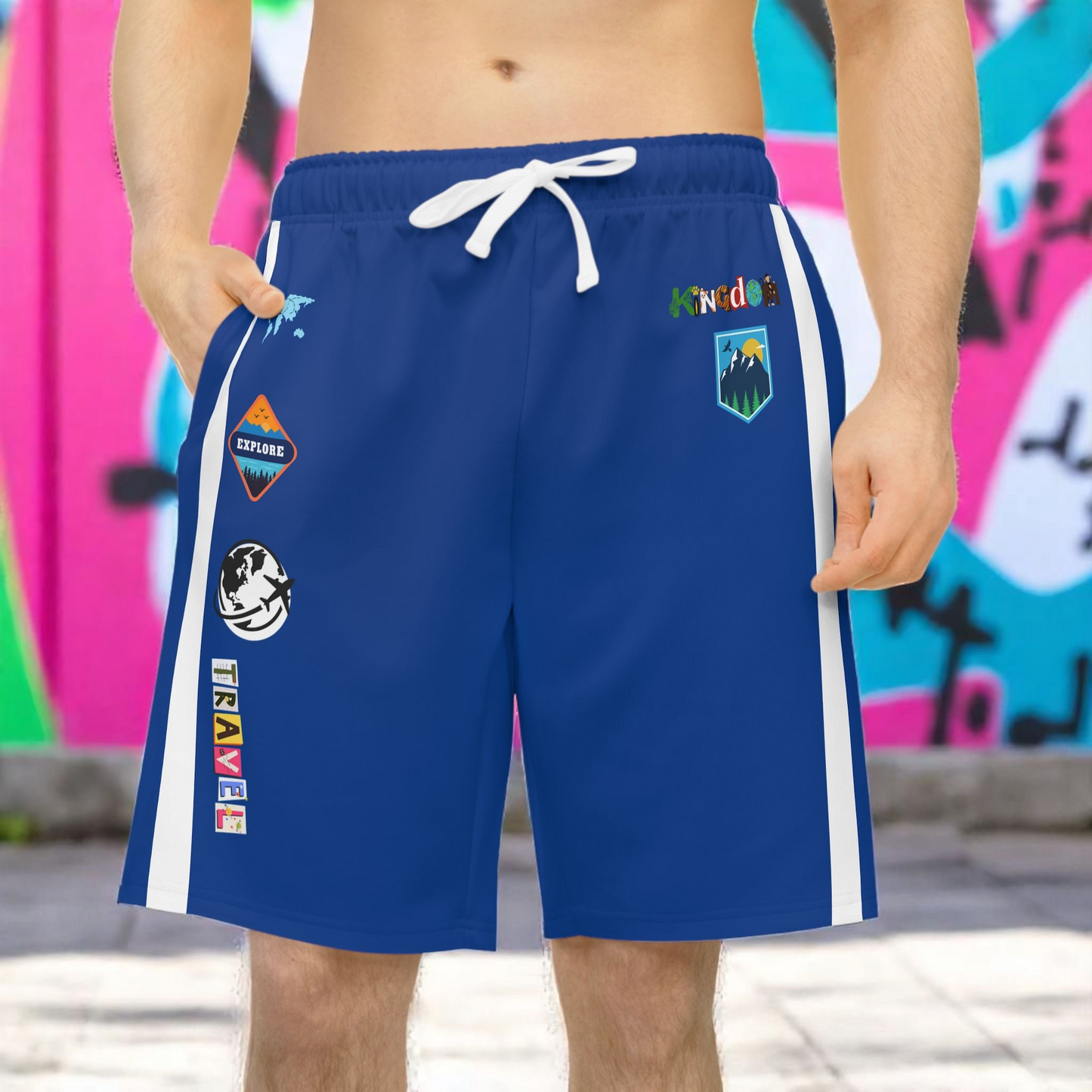 Travel Themed Athletic Shorts, Unisex Casual Gym Wear, Perfect for Summer Activities