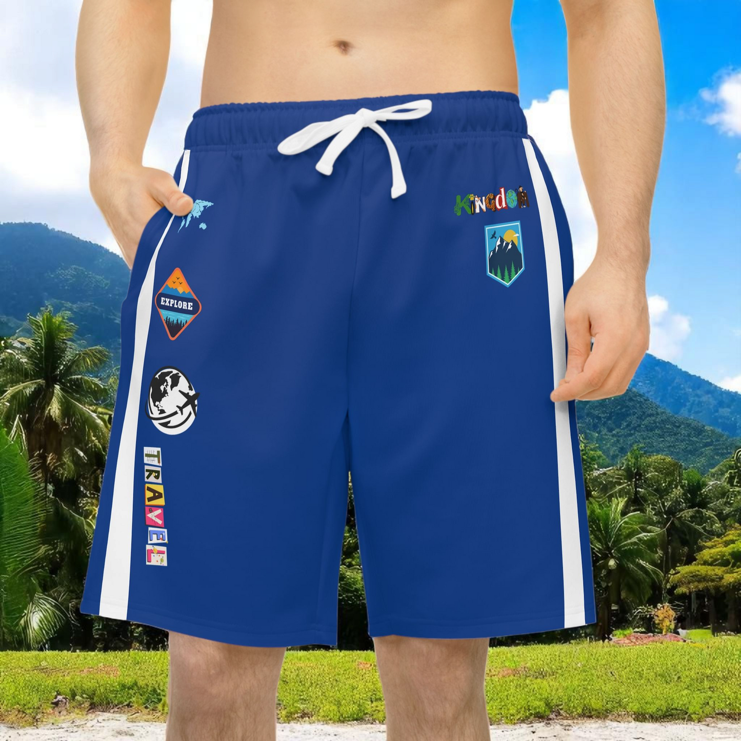 Travel Themed Athletic Shorts, Unisex Casual Gym Wear, Perfect for Summer Activities