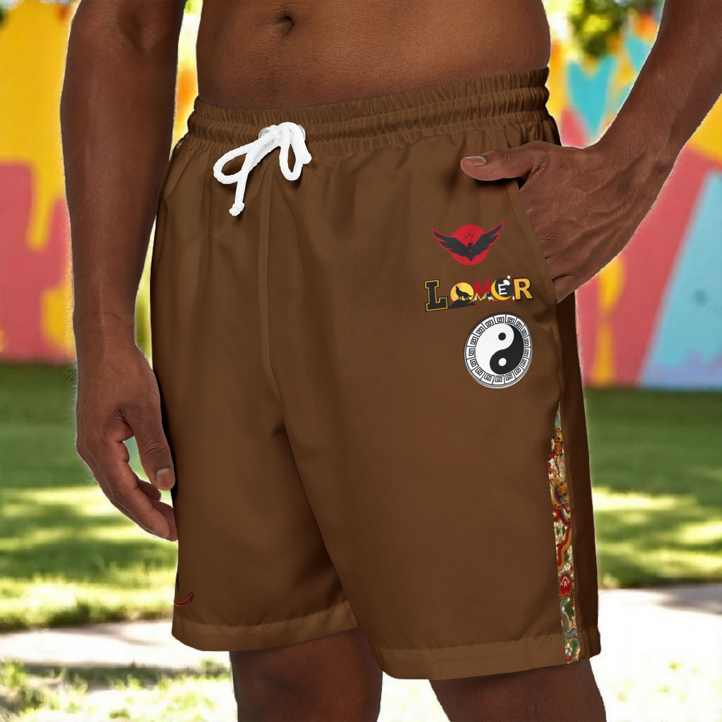 Dragon Graphic Swim Shorts, Unisex Beachwear, Summer Essentials