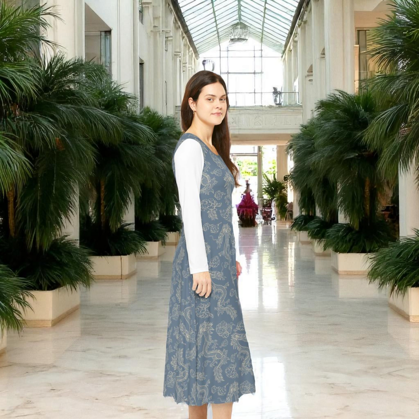 Elegant Women's Long Sleeve Dance Dress, Ballet Dress, Floral Print Dress, Dancewear