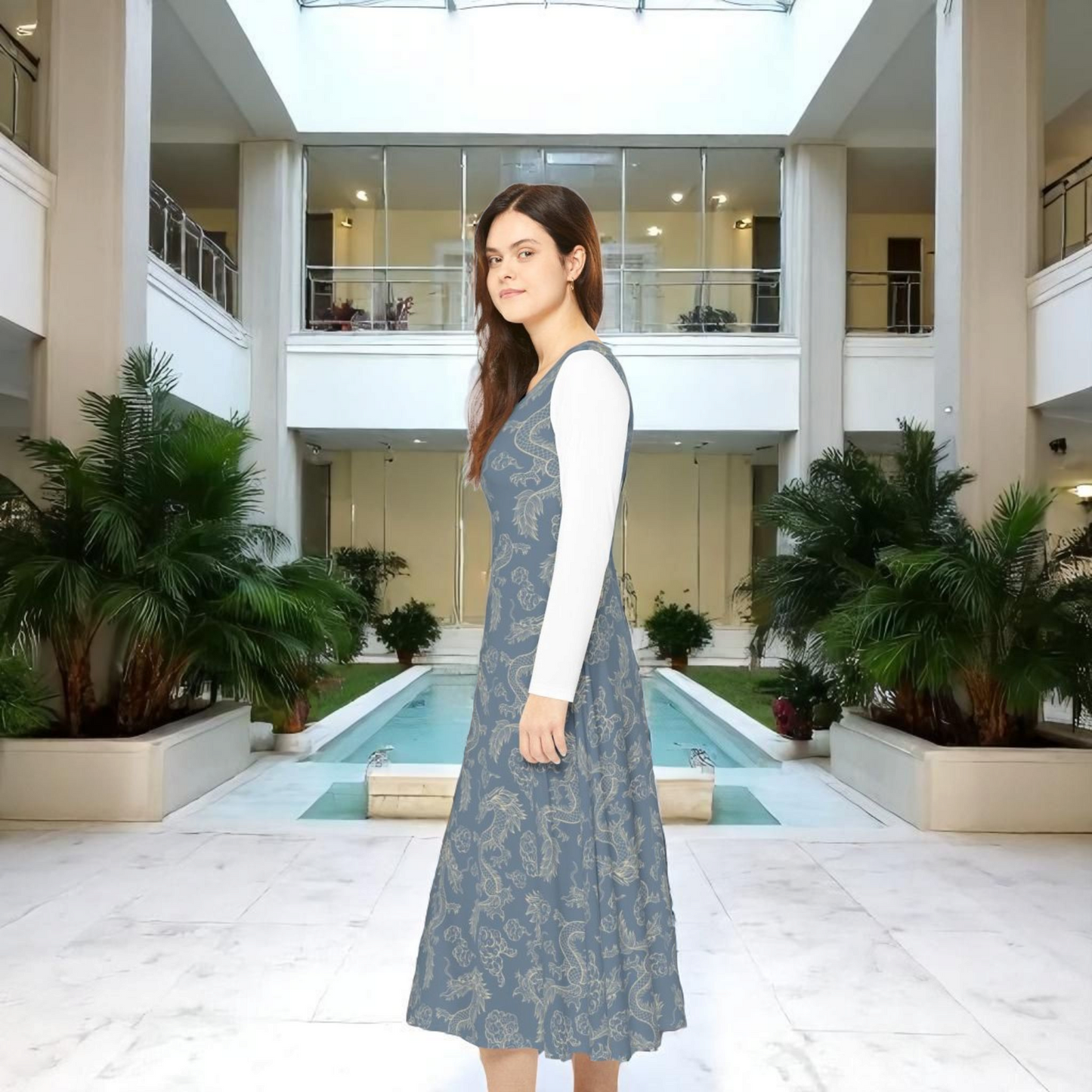 Elegant Women's Long Sleeve Dance Dress, Ballet Dress, Floral Print Dress, Dancewear