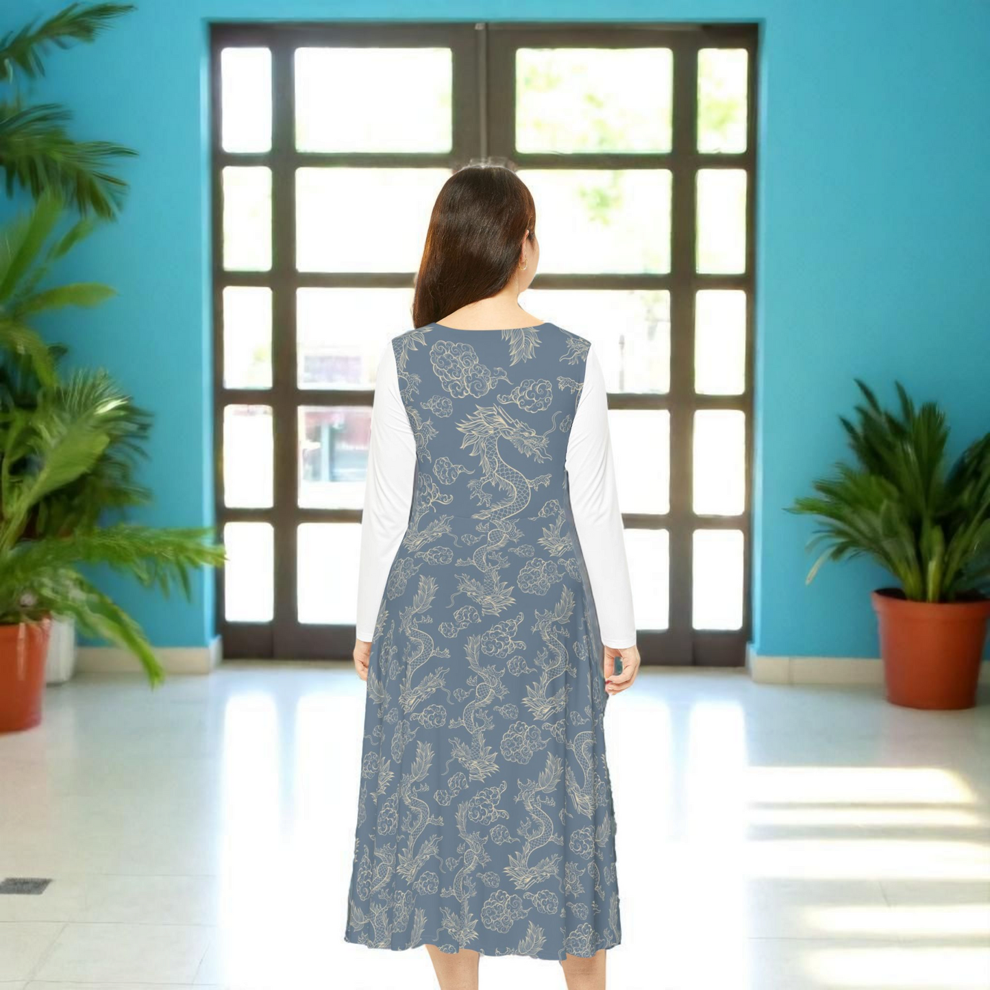 Elegant Women's Long Sleeve Dance Dress, Ballet Dress, Floral Print Dress, Dancewear
