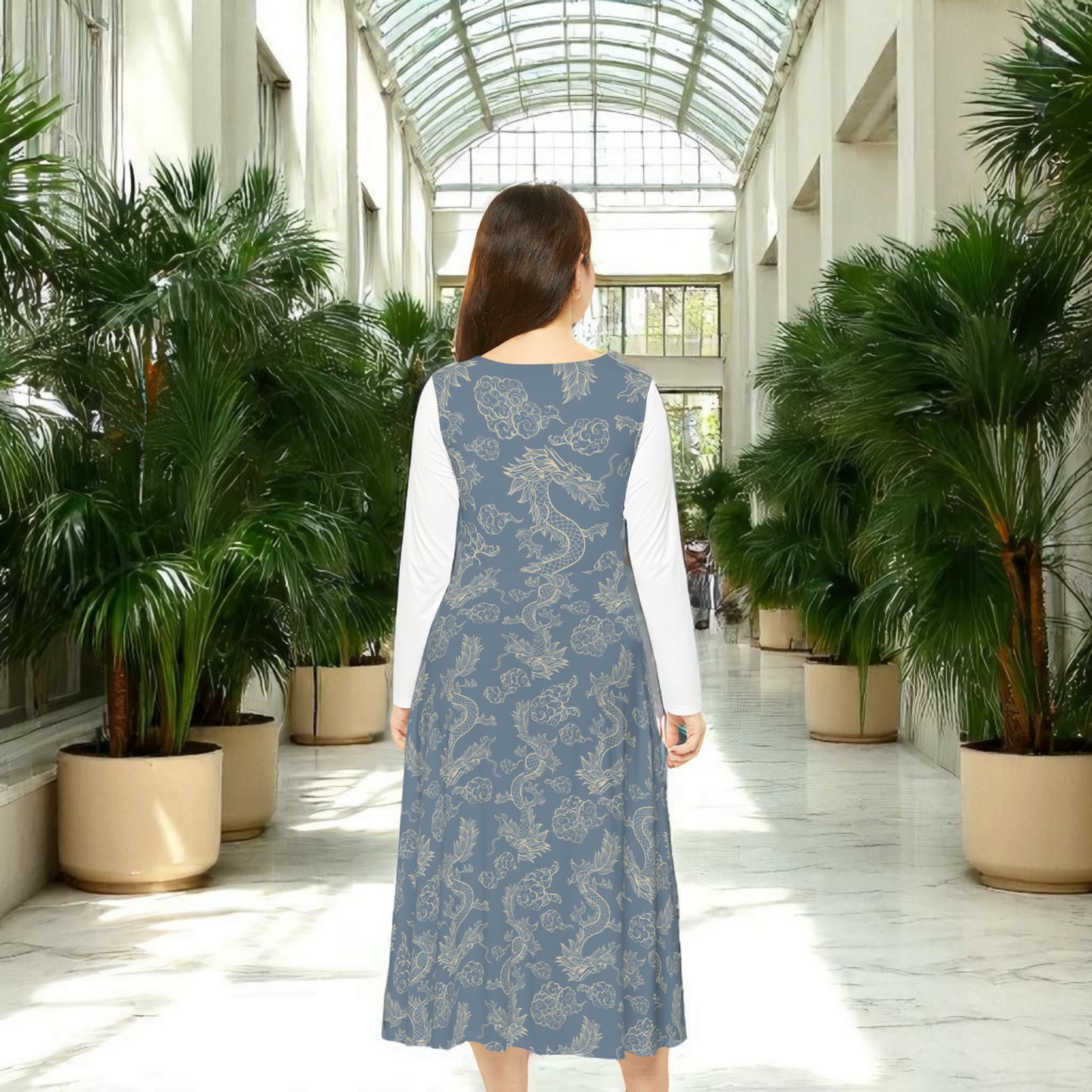 Elegant Women's Long Sleeve Dance Dress, Ballet Dress, Floral Print Dress, Dancewear