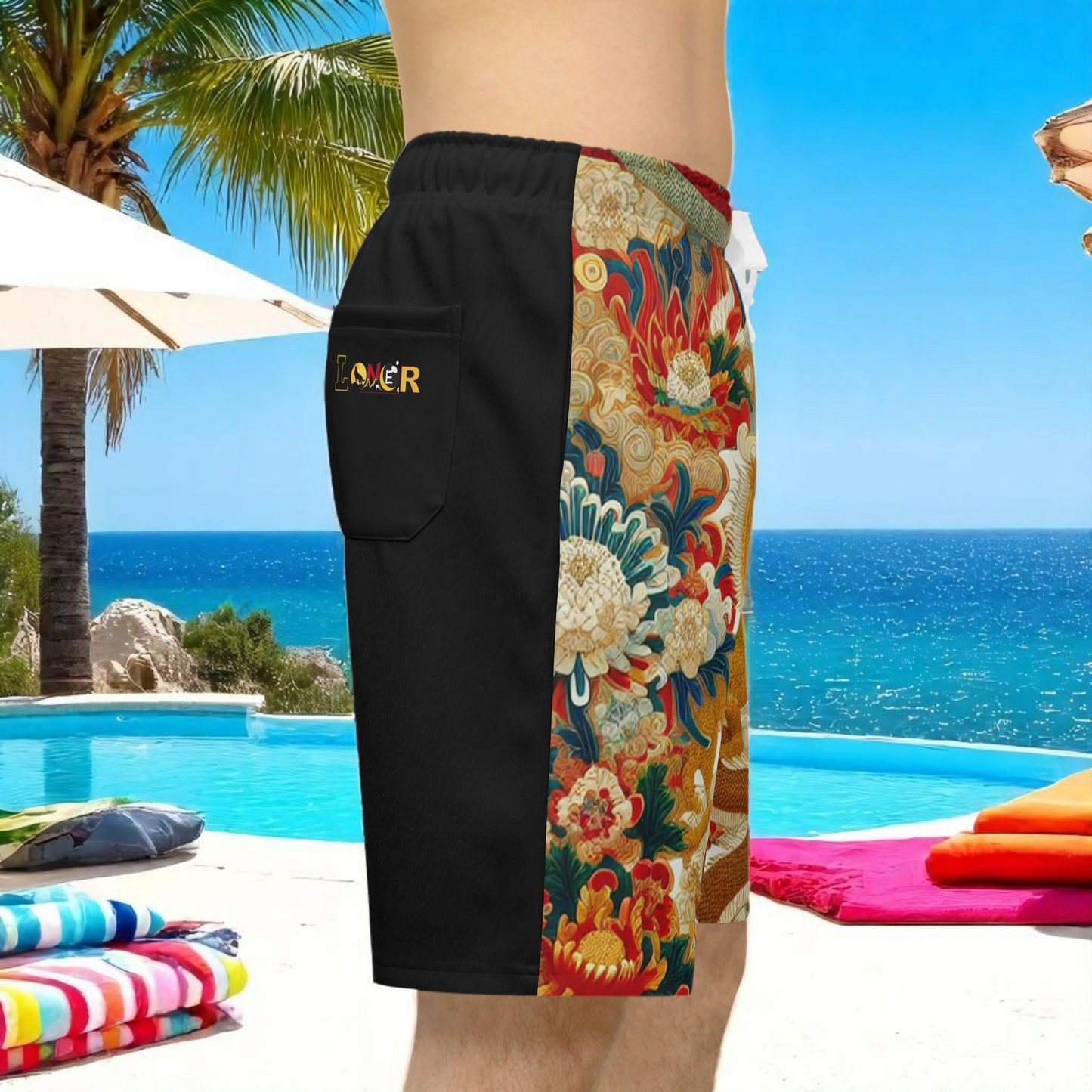 Vibrant Unisex Athletic Shorts for Summer Fun, Dragon Print Gym Shorts, Casual Long Shorts