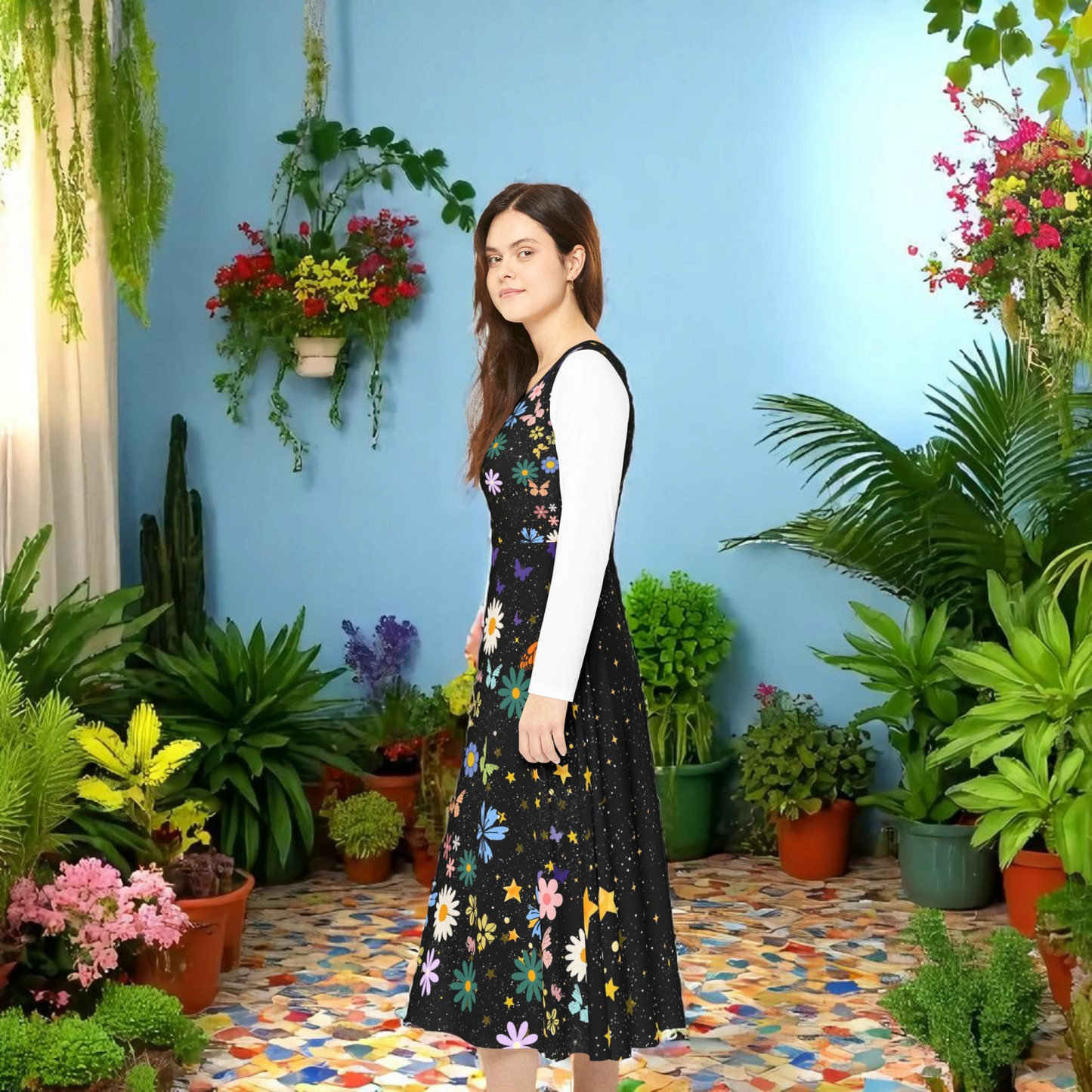 Celestial Floral Long Sleeve Dance Dress - Perfect for Parties, Events, Spring Celebrations