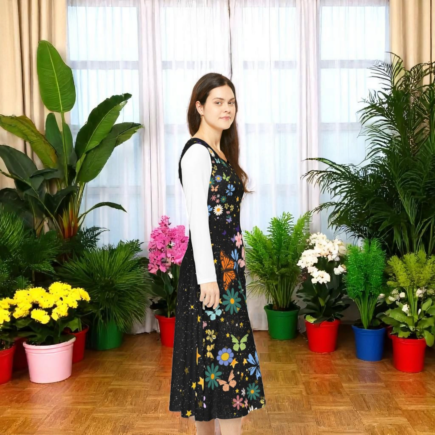Celestial Floral Long Sleeve Dance Dress - Perfect for Parties, Events, Spring Celebrations