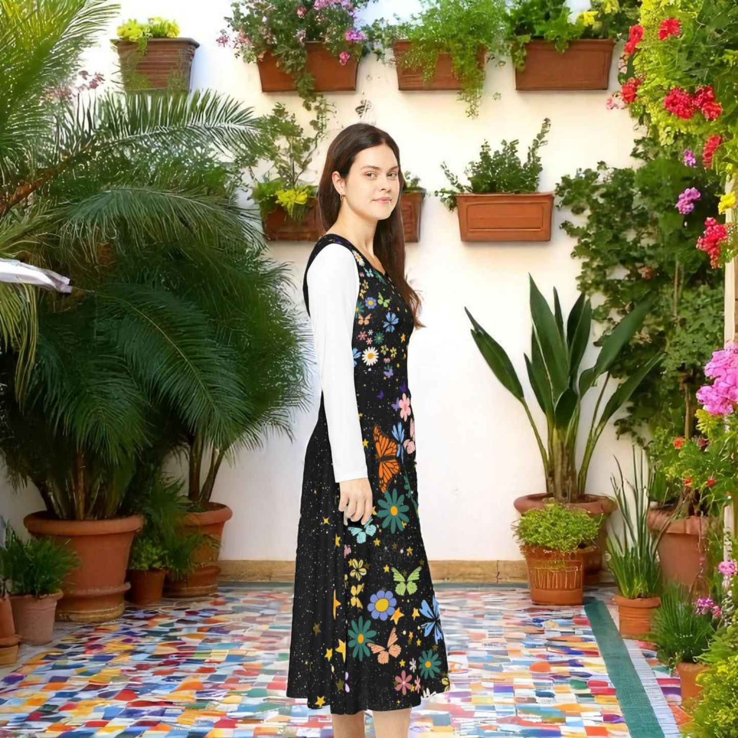 Celestial Floral Long Sleeve Dance Dress - Perfect for Parties, Events, Spring Celebrations