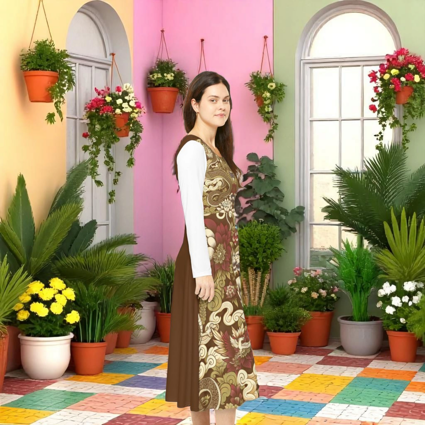 Elegant Floral Print Long Sleeve Dance Dress, Perfect for Parties, Dance Recitals