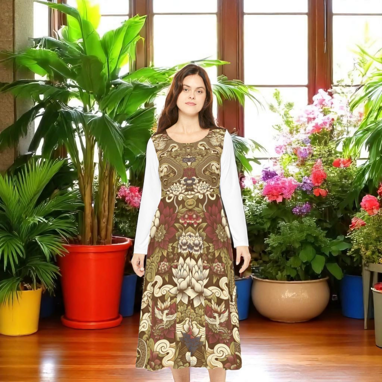 Elegant Floral Print Long Sleeve Dance Dress, Perfect for Parties, Dance Recitals