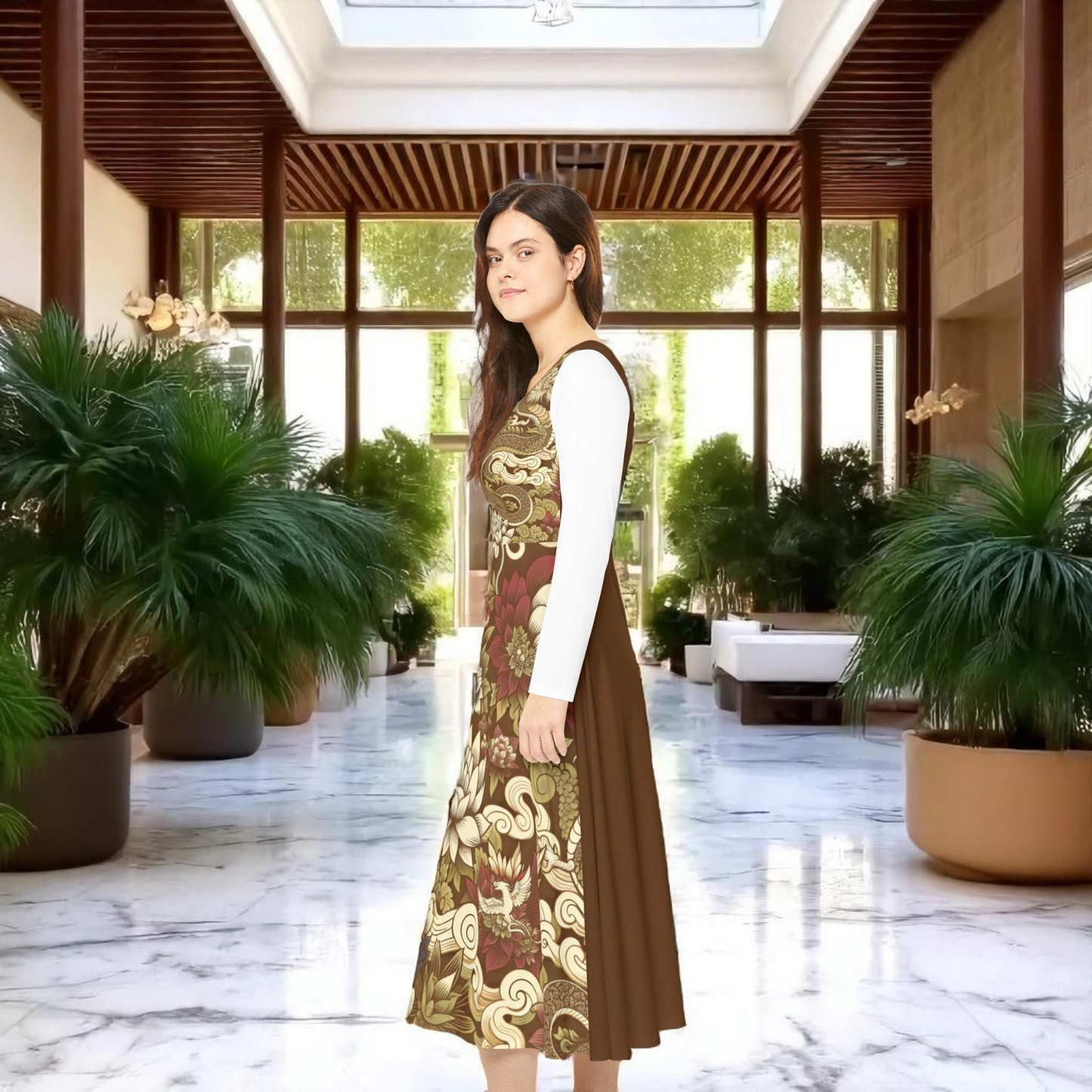 Elegant Floral Print Long Sleeve Dance Dress, Perfect for Parties, Dance Recitals