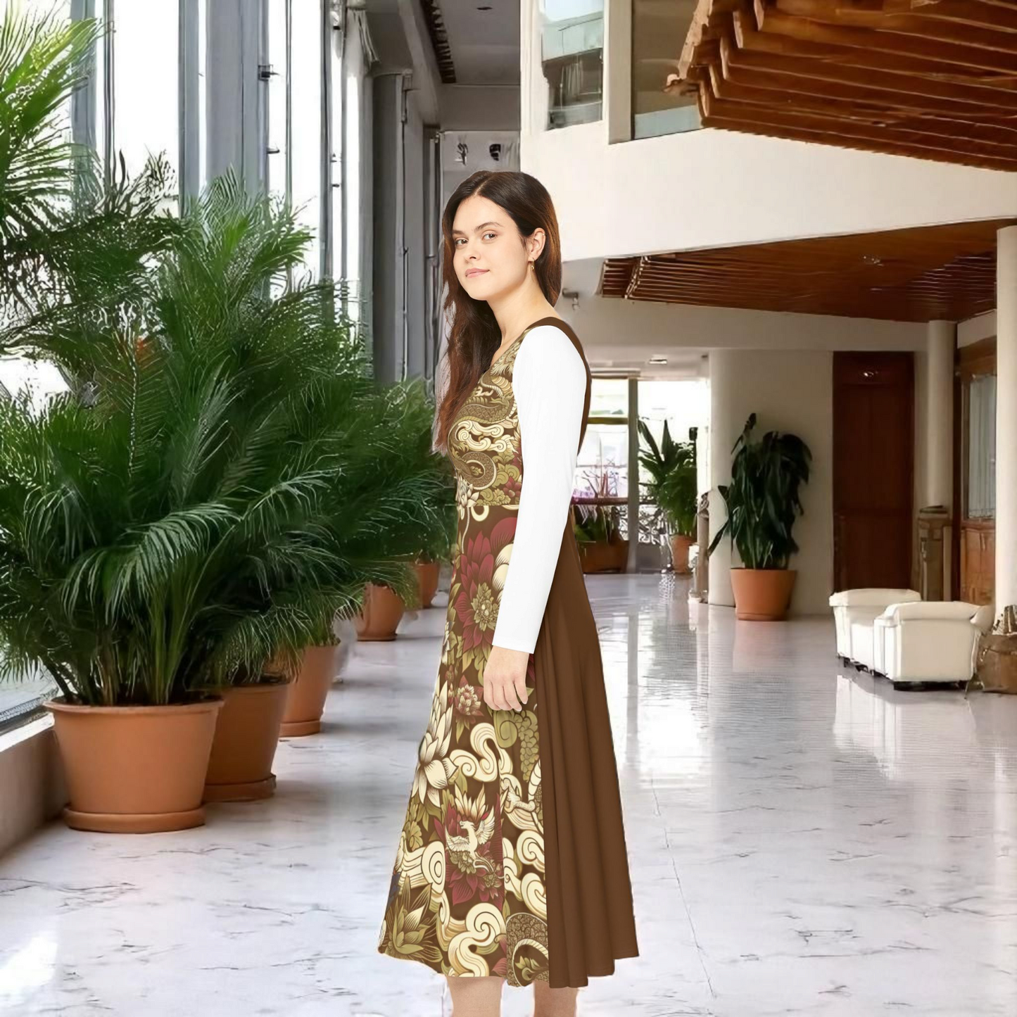 Elegant Floral Print Long Sleeve Dance Dress, Perfect for Parties, Dance Recitals