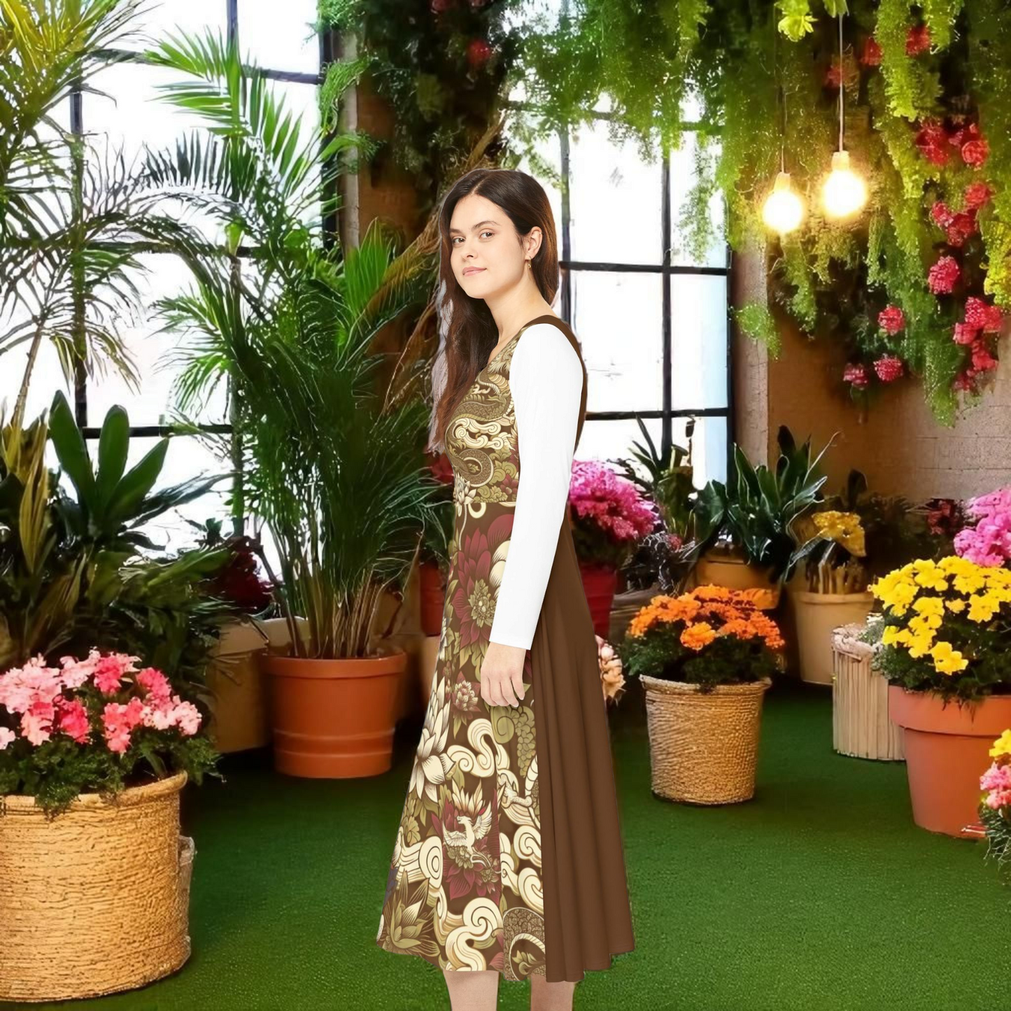 Elegant Floral Print Long Sleeve Dance Dress, Perfect for Parties, Dance Recitals