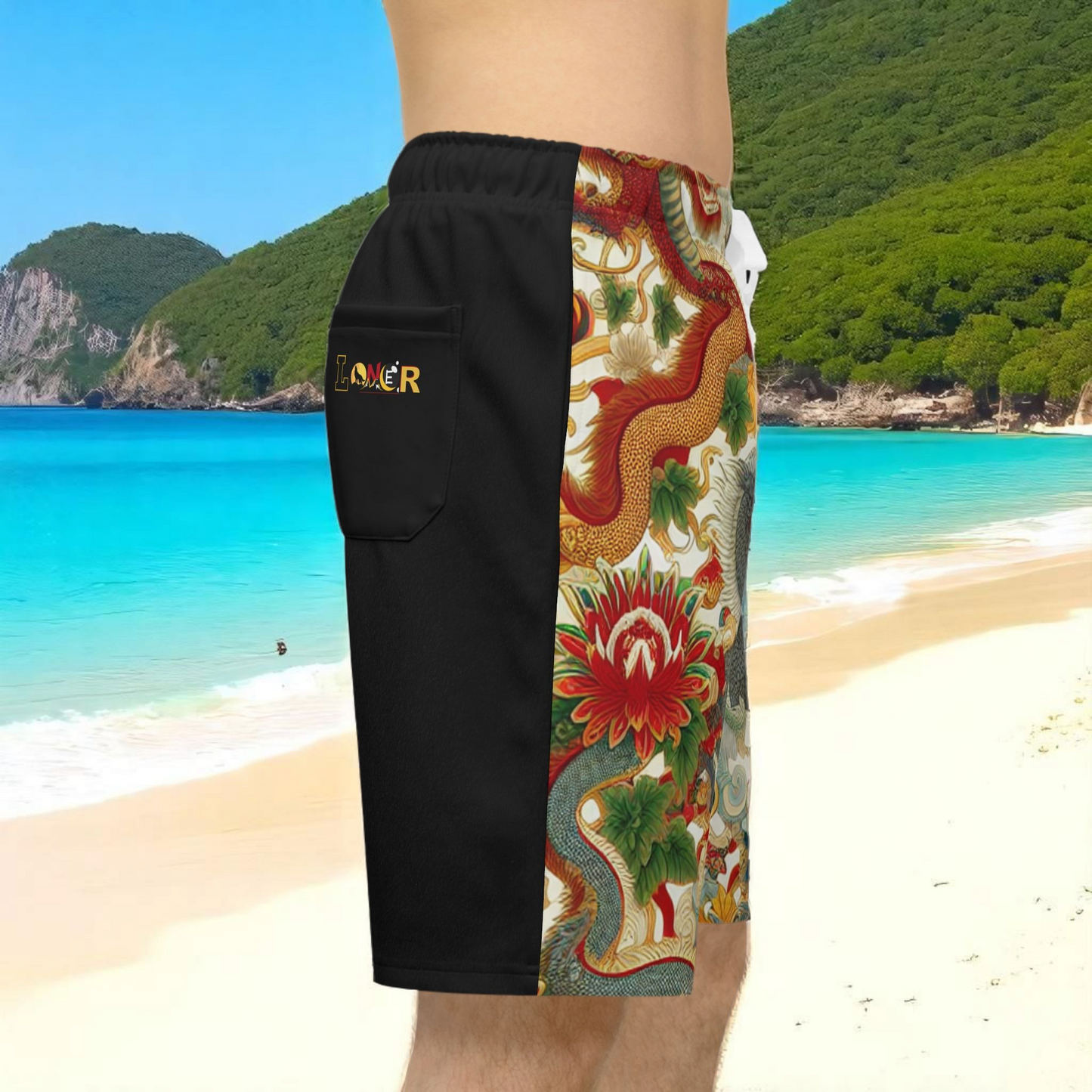 Vibrant Unisex Athletic Shorts for Summer Fun, Dragon Print Gym Shorts, Casual Long Shorts