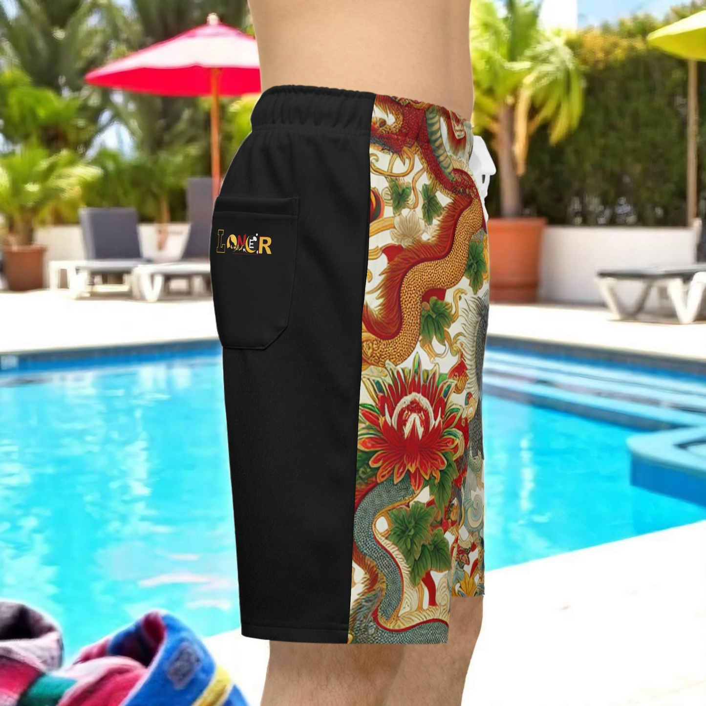 Vibrant Unisex Athletic Shorts for Summer Fun, Dragon Print Gym Shorts, Casual Long Shorts