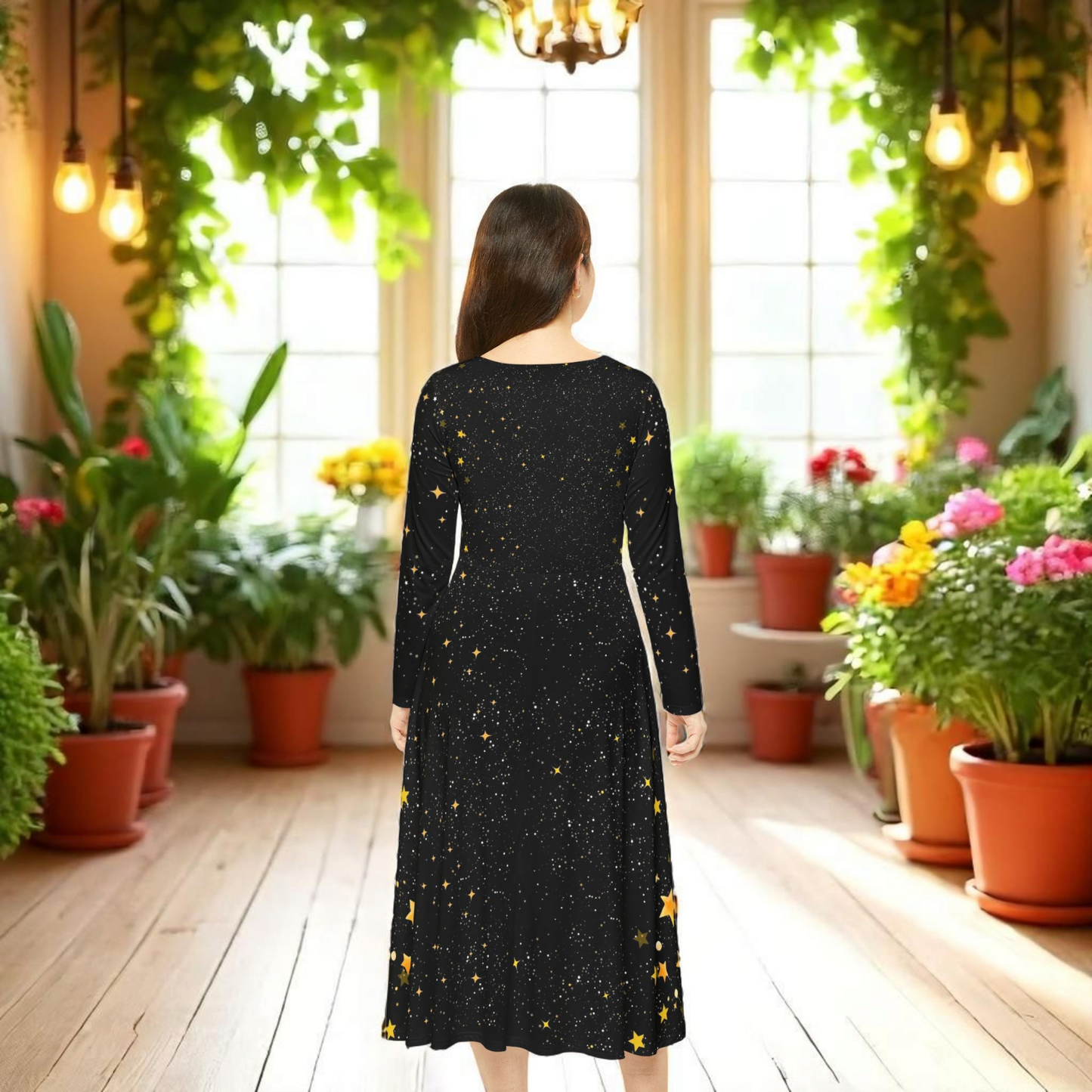 Celestial Floral Long Sleeve Dance Dress - Perfect for Parties, Events, Spring Celebrations