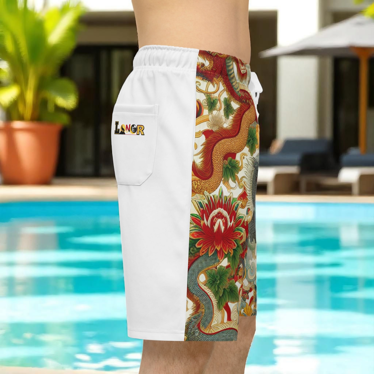 Unisex Athletic Shorts for Summer Fun, Dragon Print Gym Shorts, Casual Long Shorts