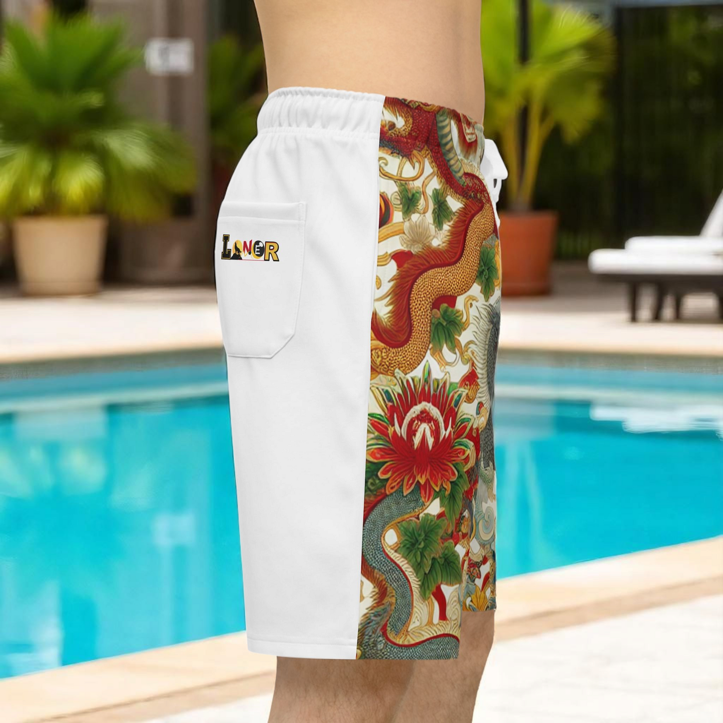Unisex Athletic Shorts for Summer Fun, Dragon Print Gym Shorts, Casual Long Shorts