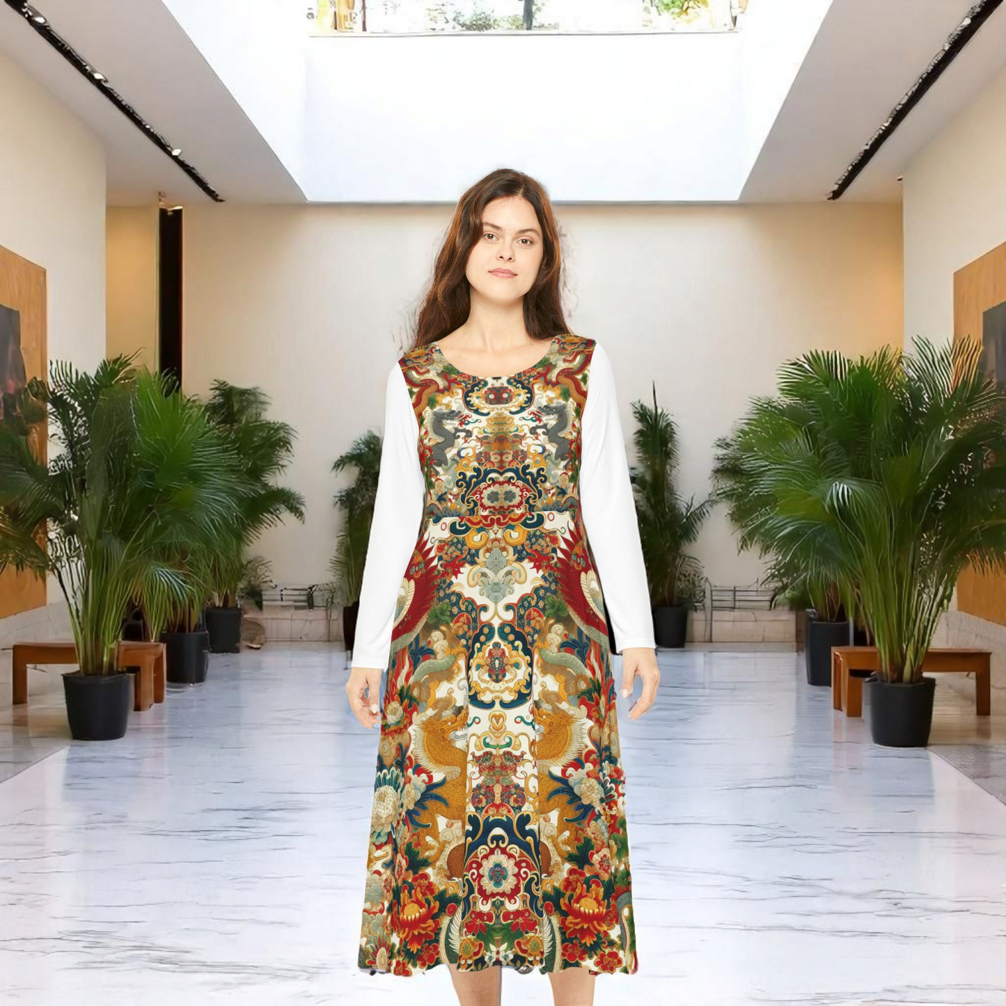 Elegant Floral Print Long Sleeve Dance Dress, Perfect for Parties, Dance Recitals