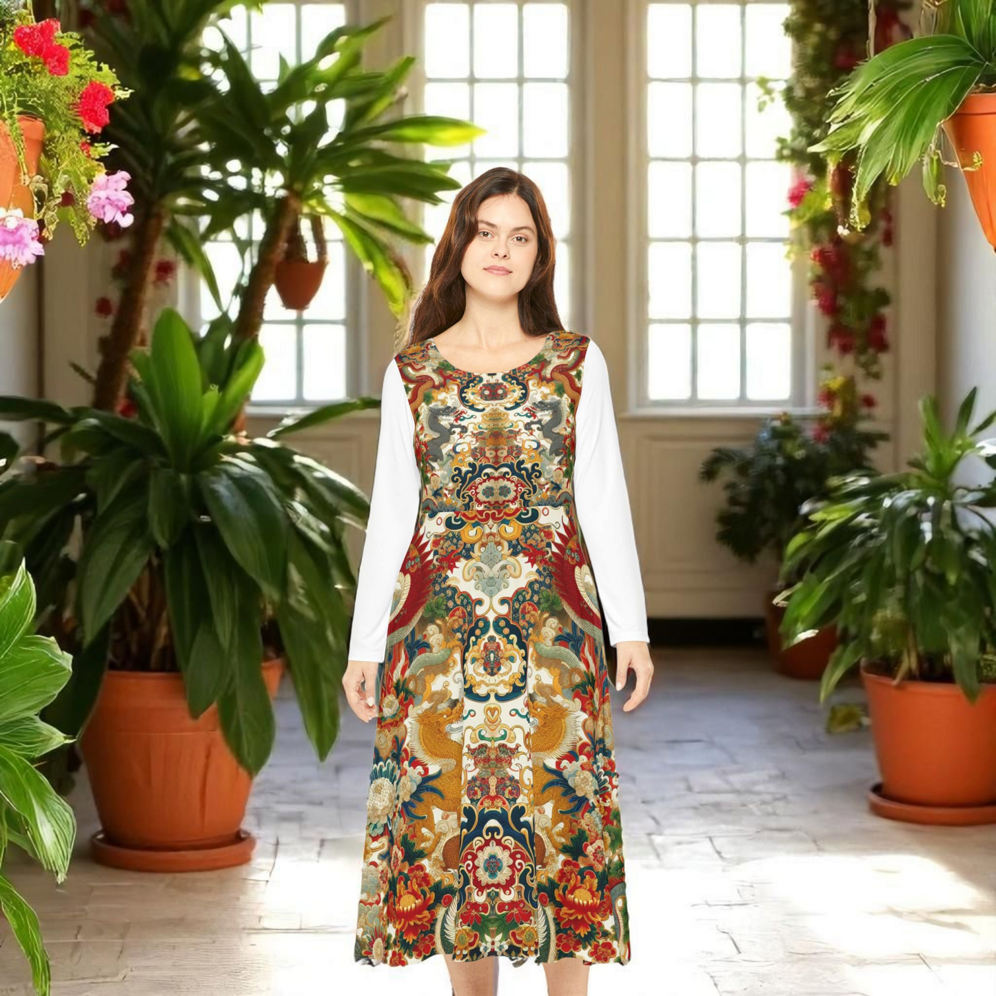 Elegant Floral Print Long Sleeve Dance Dress, Perfect for Parties, Dance Recitals