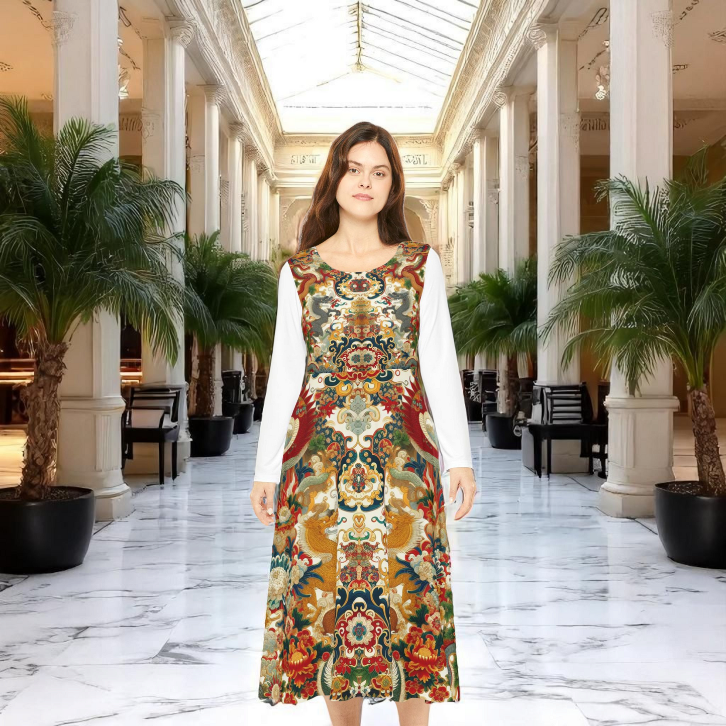 Elegant Floral Print Long Sleeve Dance Dress, Perfect for Parties, Dance Recitals