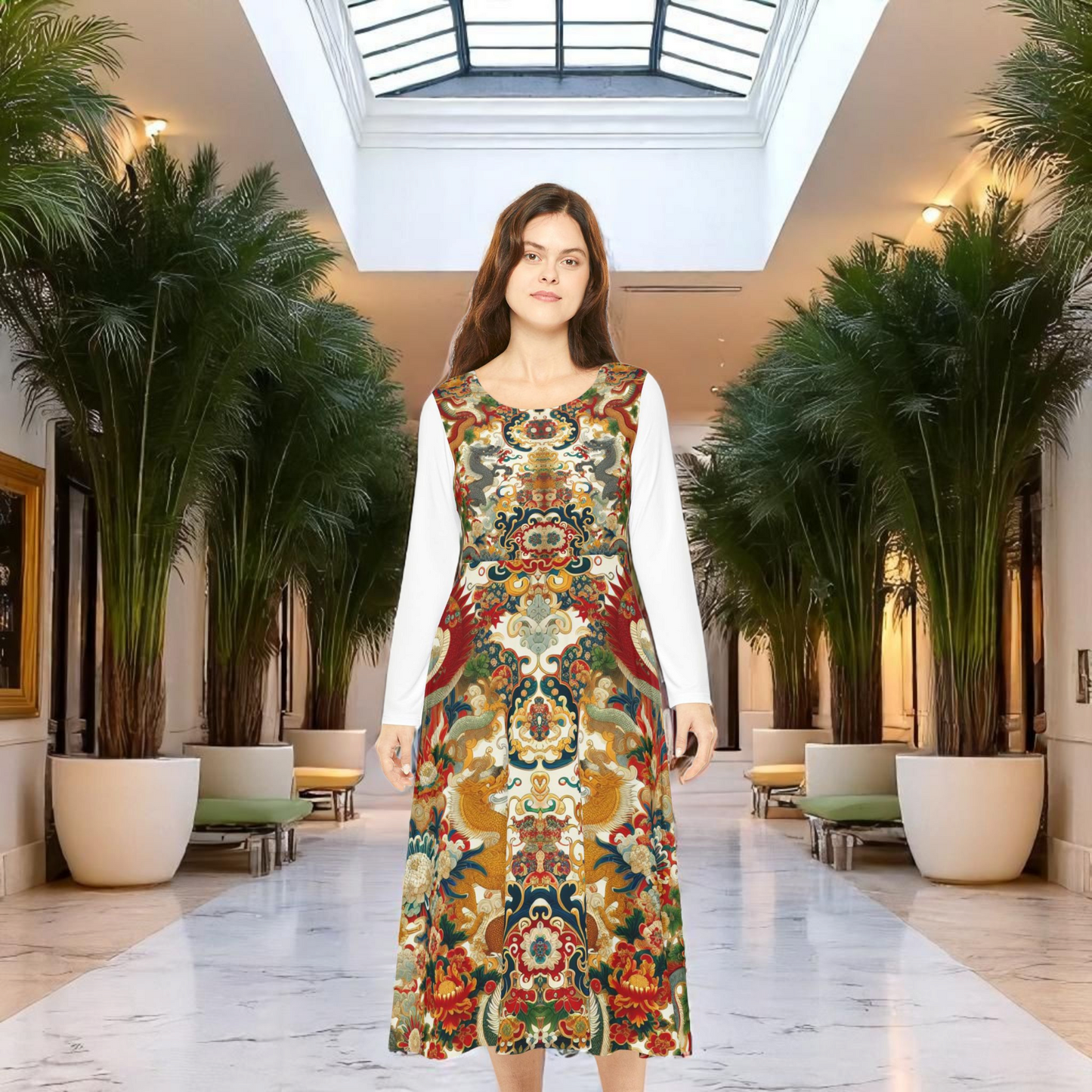 Elegant Floral Print Long Sleeve Dance Dress, Perfect for Parties, Dance Recitals