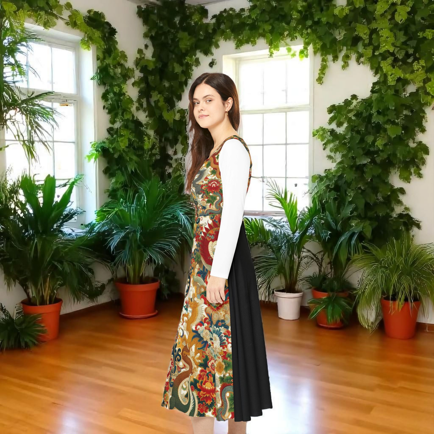 Elegant Floral Print Long Sleeve Dance Dress, Perfect for Parties, Dance Recitals