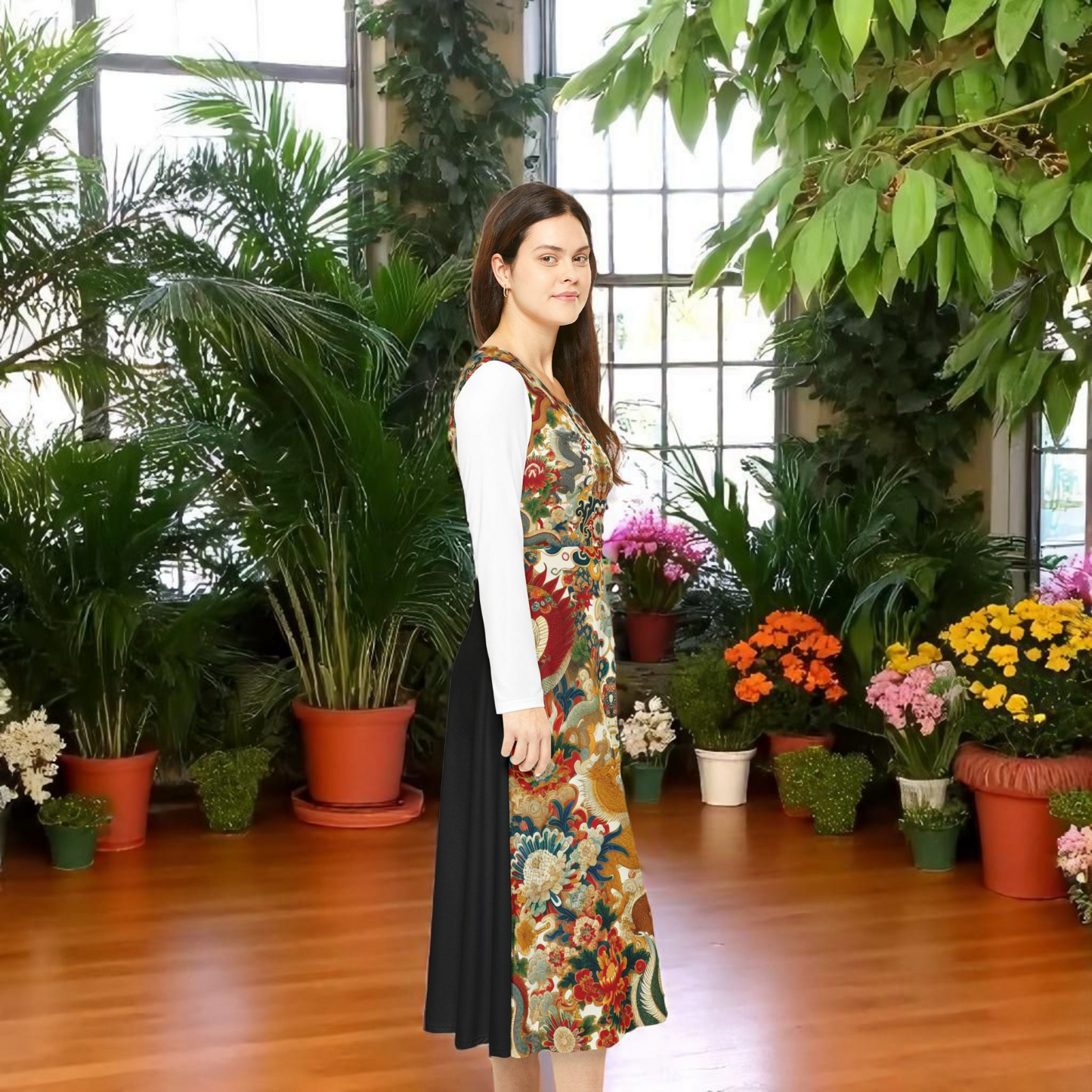 Elegant Floral Print Long Sleeve Dance Dress, Perfect for Parties, Dance Recitals