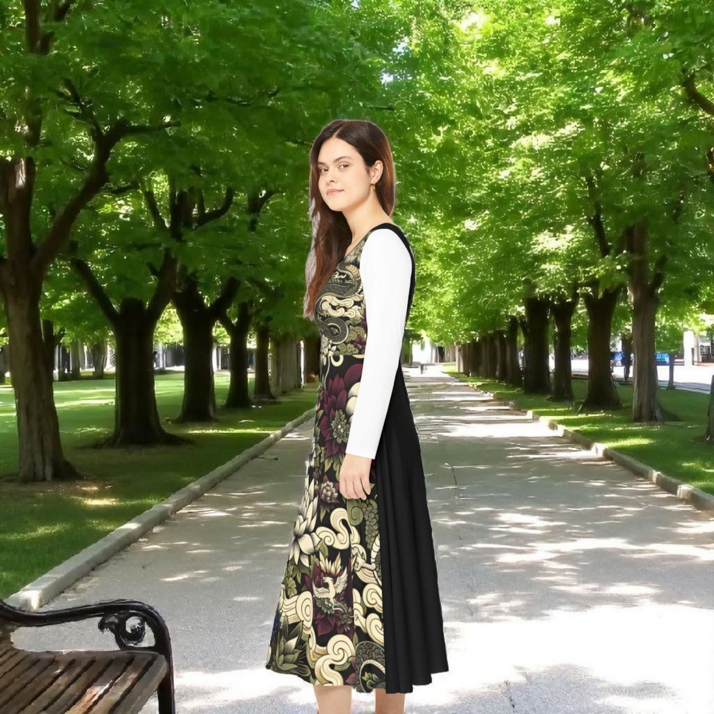 Floral Print Long Sleeve Dance Dress, Perfect for Parties, Dance Recitals, Spring Celebrations