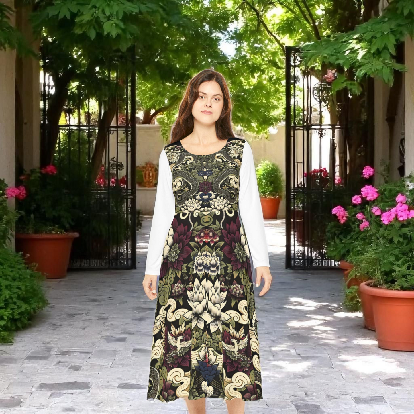 Floral Print Long Sleeve Dance Dress, Perfect for Parties, Dance Recitals, Spring Celebrations