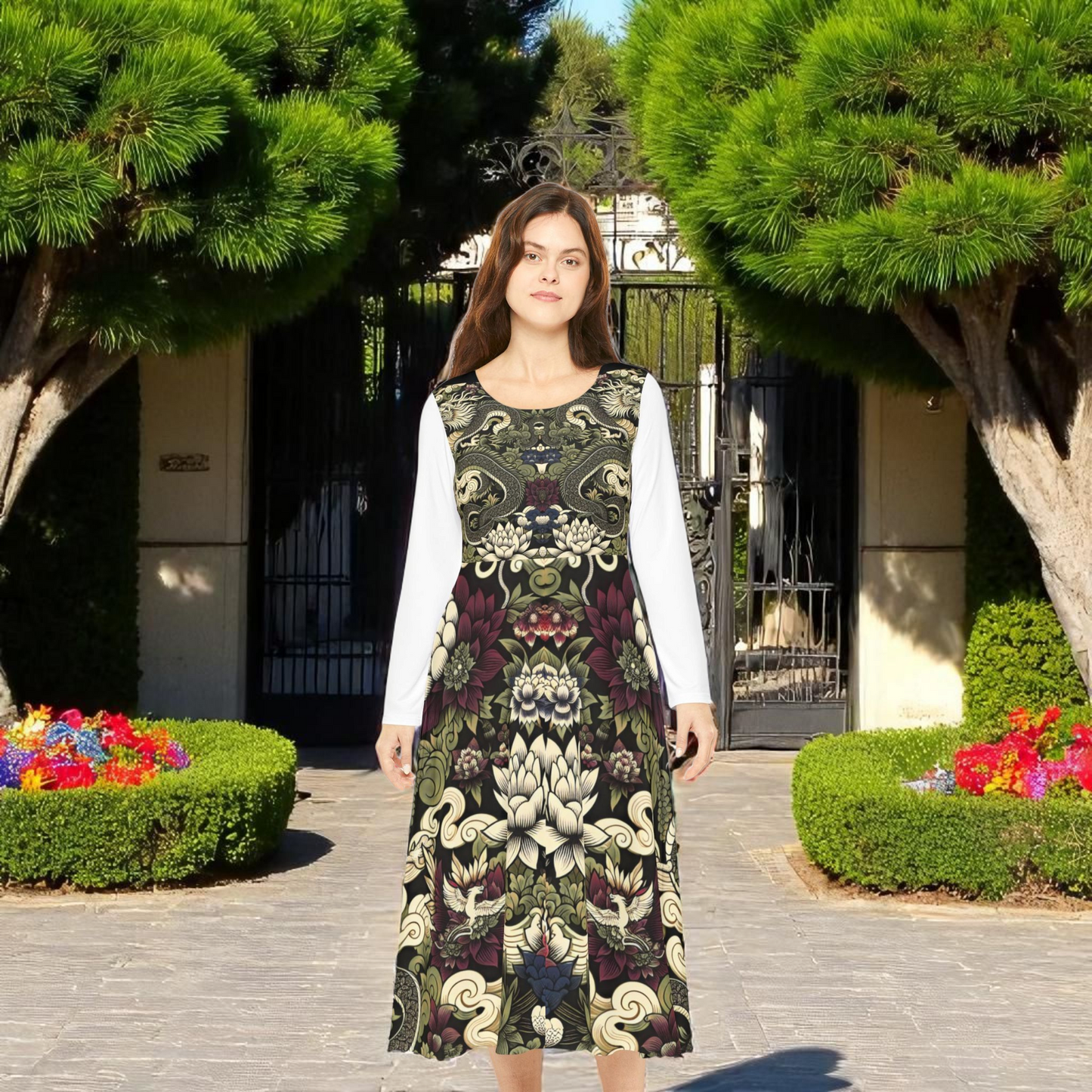 Floral Print Long Sleeve Dance Dress, Perfect for Parties, Dance Recitals, Spring Celebrations