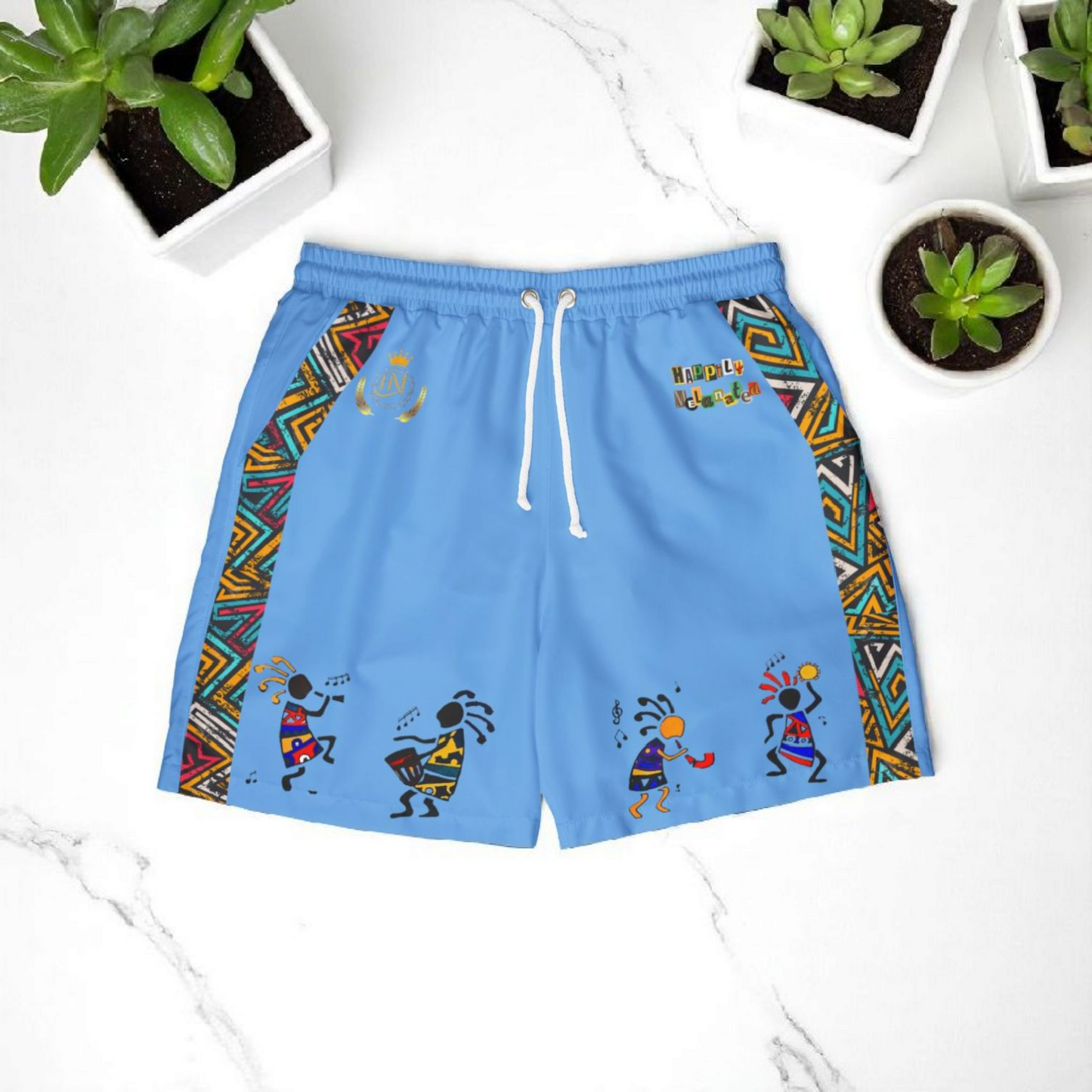 Unisex Swim Shorts with Colorful Tribal Prints, Summer Beachwear, Vacation Attire
