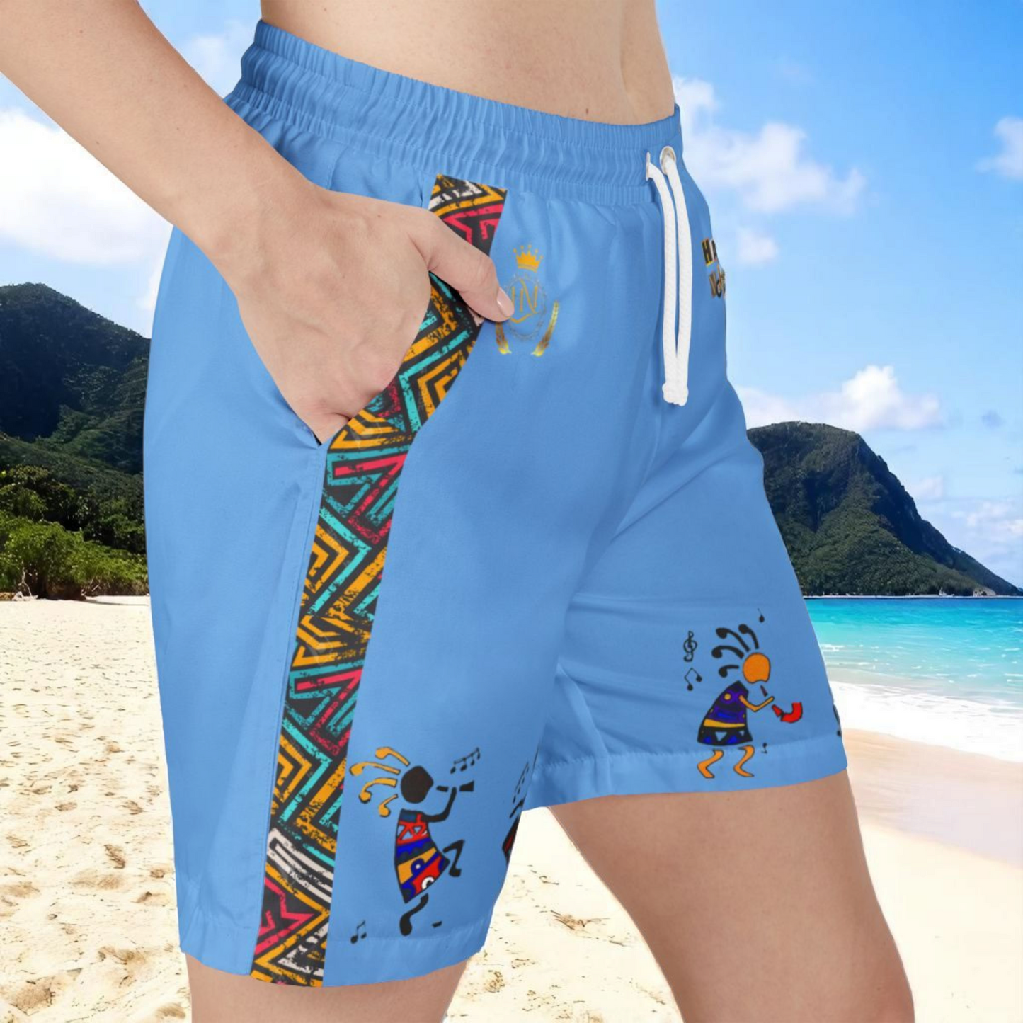 Unisex Swim Shorts with Colorful Tribal Prints, Summer Beachwear, Vacation Attire