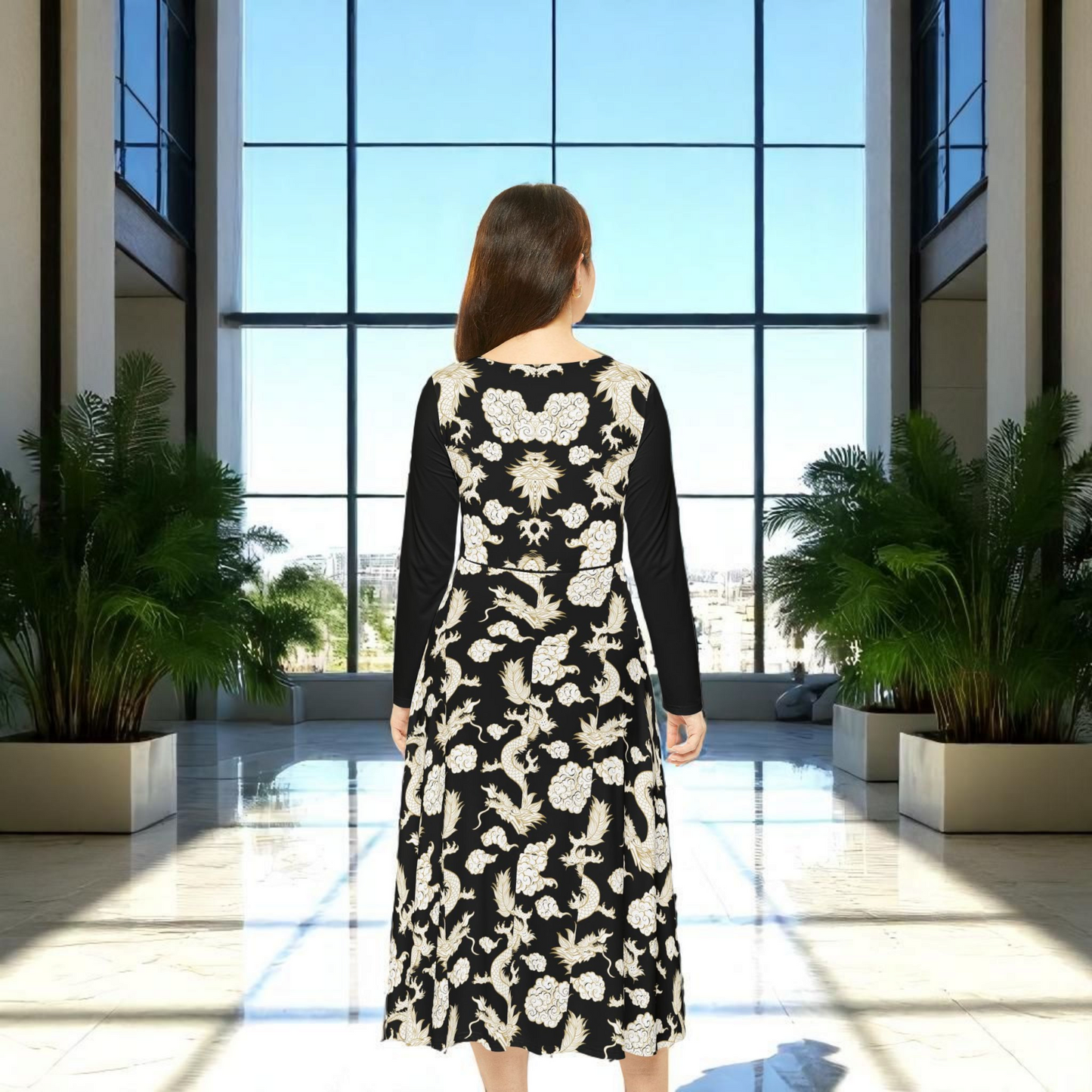 Beautiful Dragon Long Sleeve Dance Dress | Boho Style, Dance Wear, Vintage Inspired, Garden Party Dress, Mother’s Day Gift
