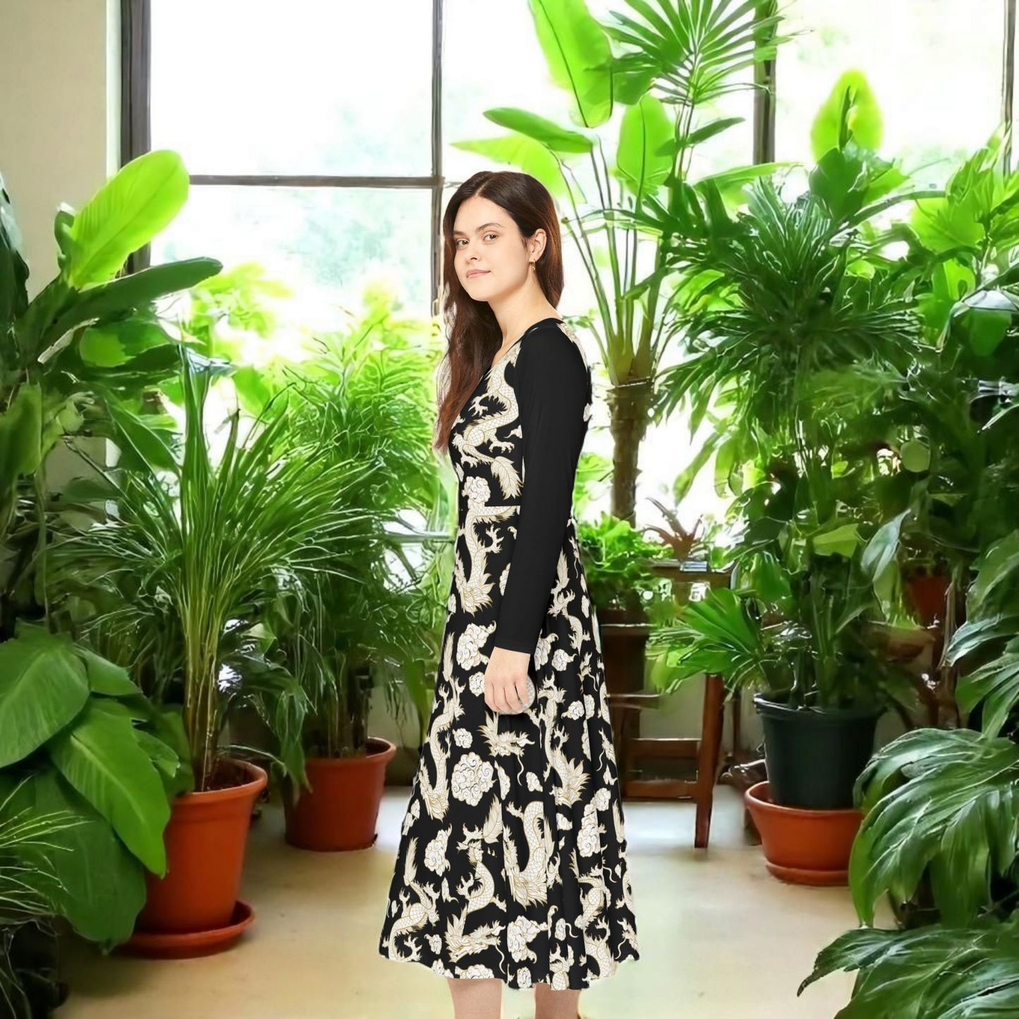 Beautiful Dragon Long Sleeve Dance Dress | Boho Style, Dance Wear, Vintage Inspired, Garden Party Dress, Mother’s Day Gift