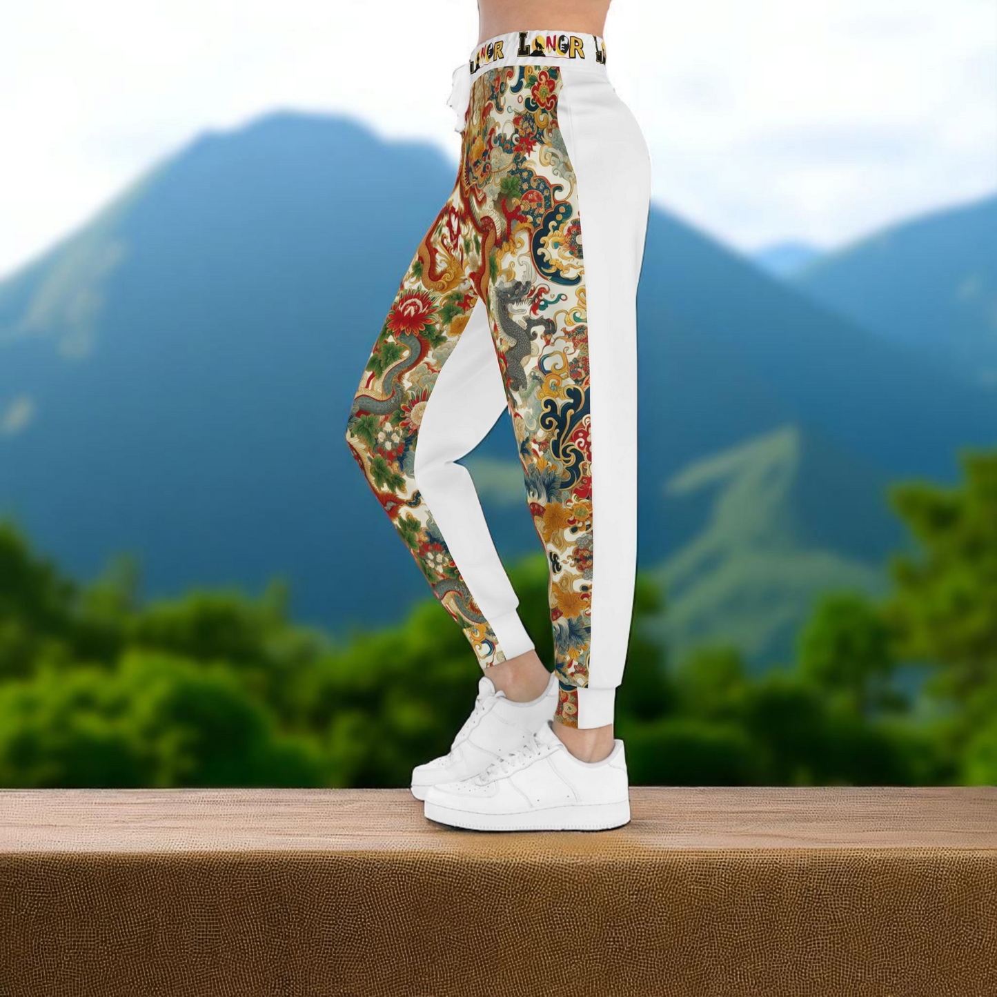 Vibrant Floral Dragon Print Athletic Joggers, Comfortable Sweatpants for Gym