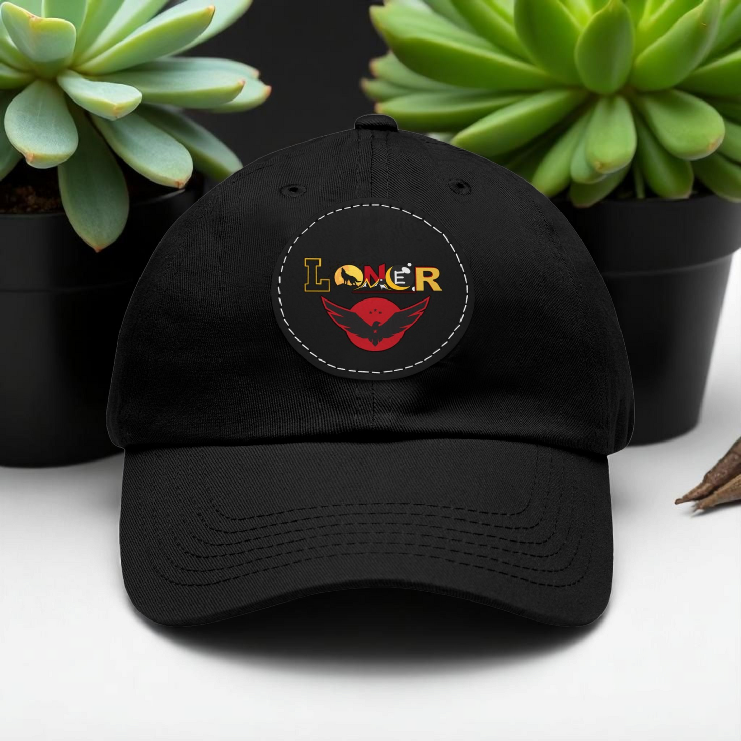 Dad Hat - Lone Wolf Themed Unisex Dad Hat with Leather Patch (Round) Unisex